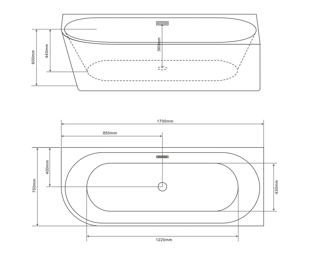 Eckbadewanne Porto 170x75x56 cm