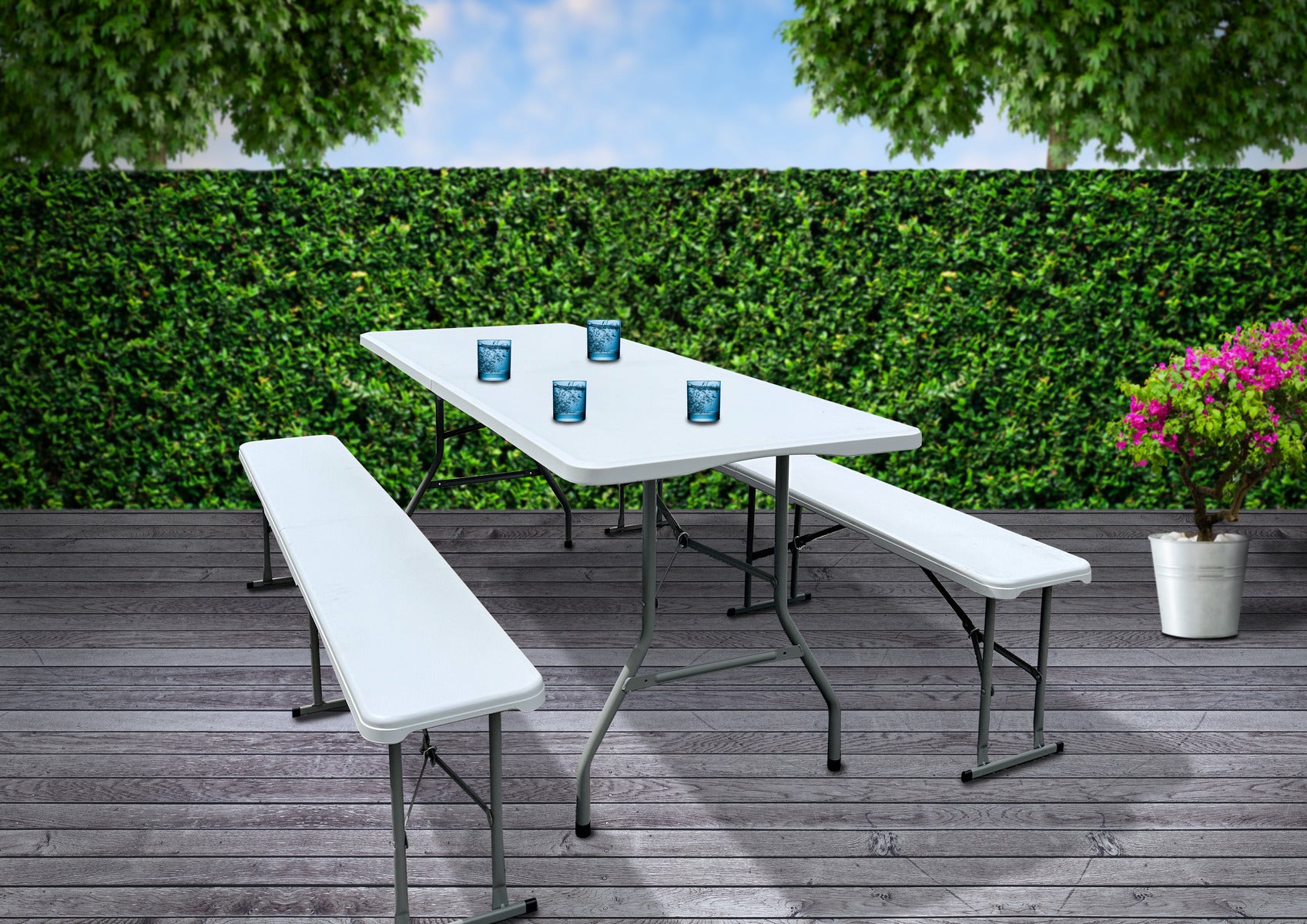 Beer tent set foldable made of plastic white 3 pieces
