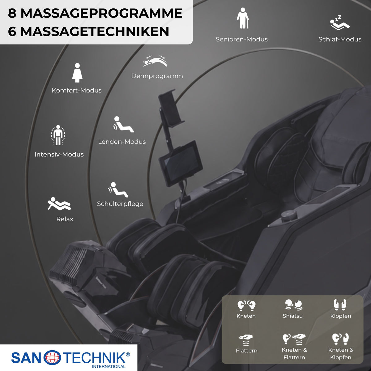 Luxus Massagesessel VALORA mit 4D-Massage, Zero Gravity & Körperscan | Schwarz