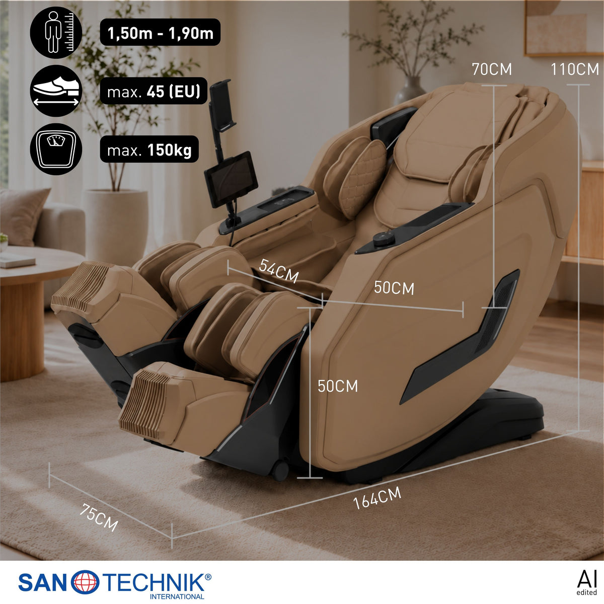 Luxus Massagesessel AVORA mit 4D-Massage, Zero Gravity & Körperscan | Beige