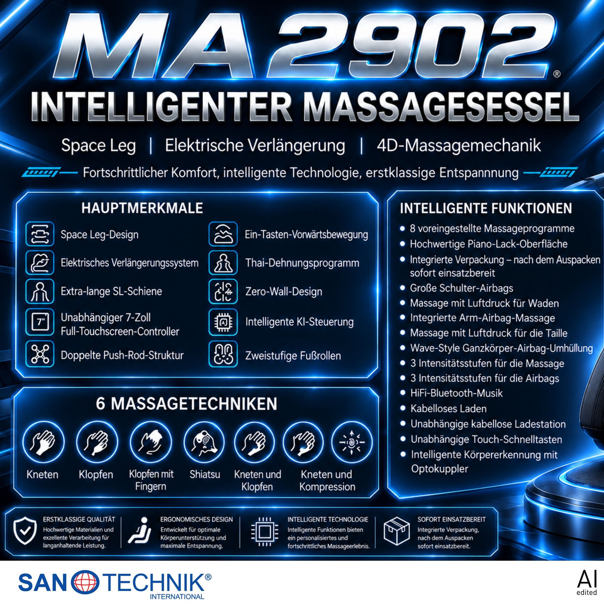 Luxus Massagesessel AVORA mit 4D-Massage, Zero Gravity & Körperscan | Beige