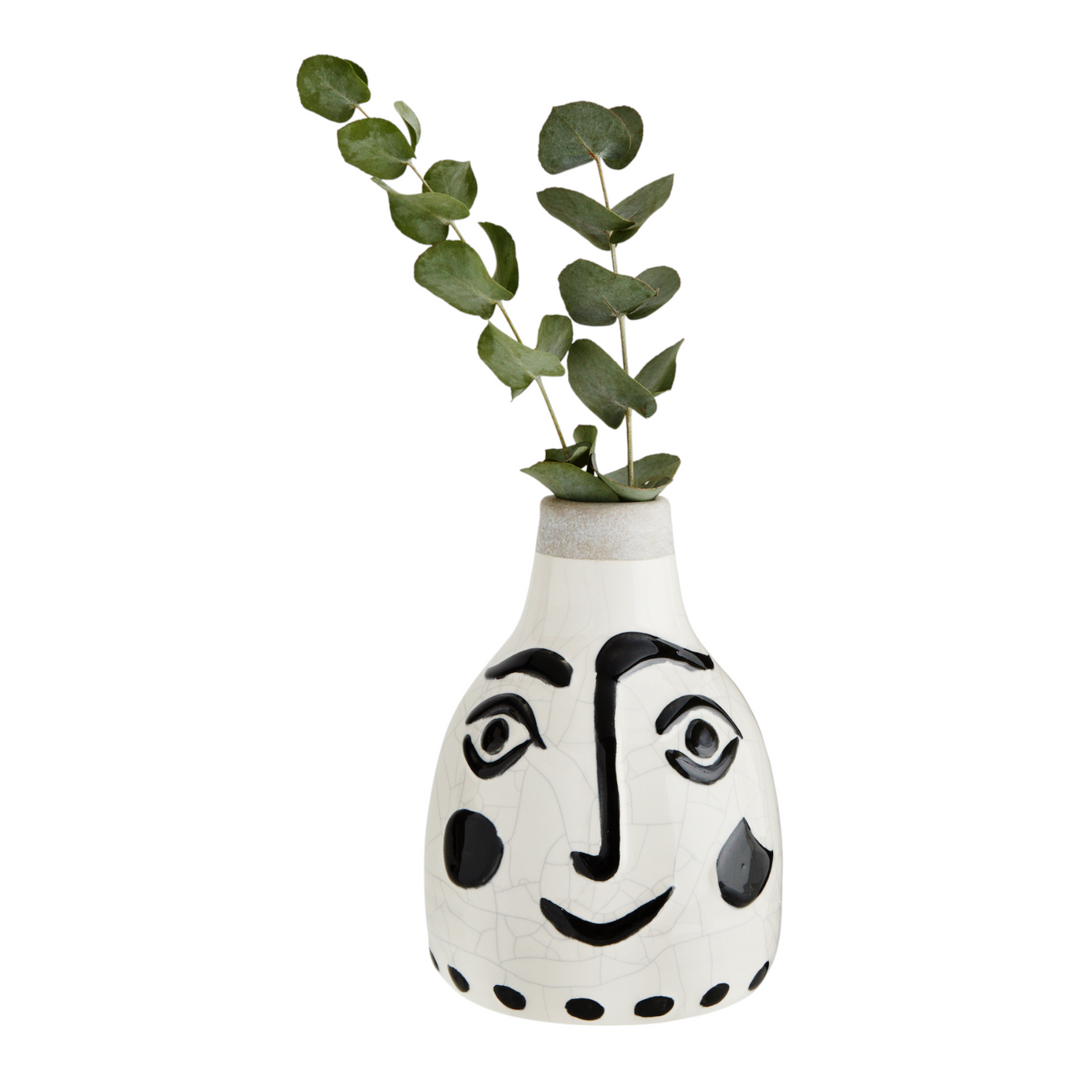 Steinzeug Vase mit Gesicht Ø 14x21 cm