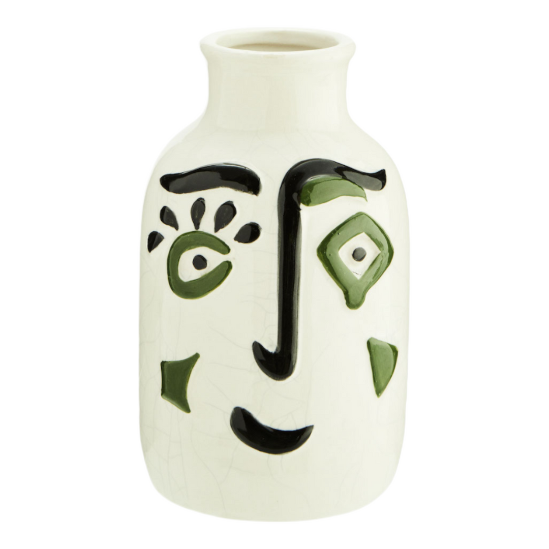 Stoneware vase with face Ø 10.5x17.5 cm