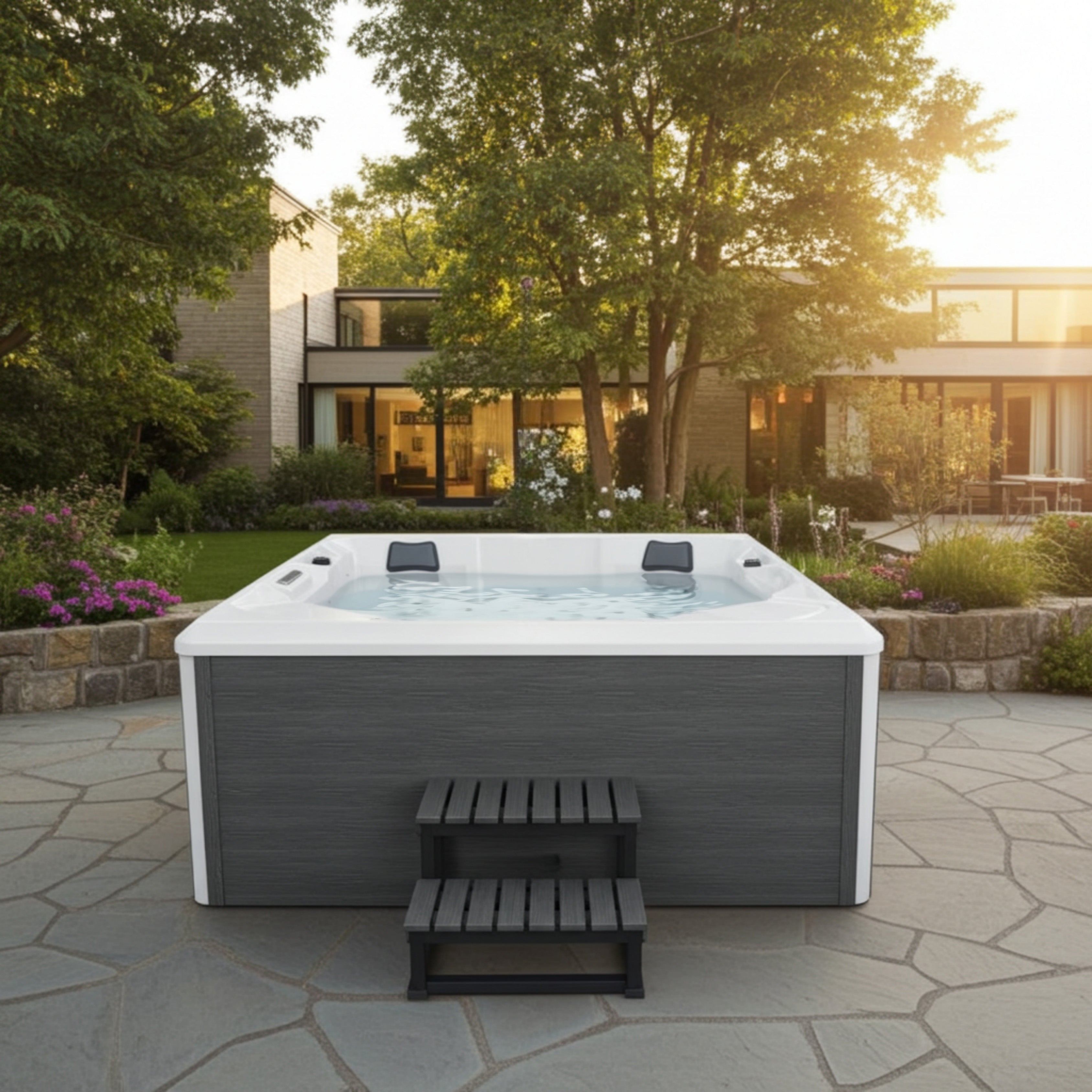 Outdoor whirlpool ROVINJ WHITE incl. cover + steps 210x210x90 cm frost-proof