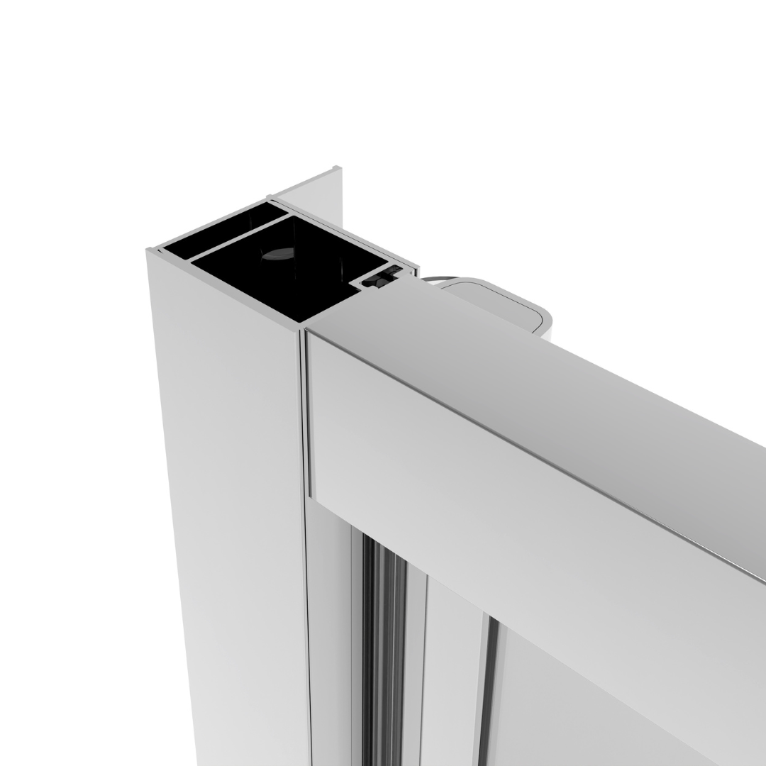Corner shower cabin with two sliding doors, chrome in 2 different sizes
