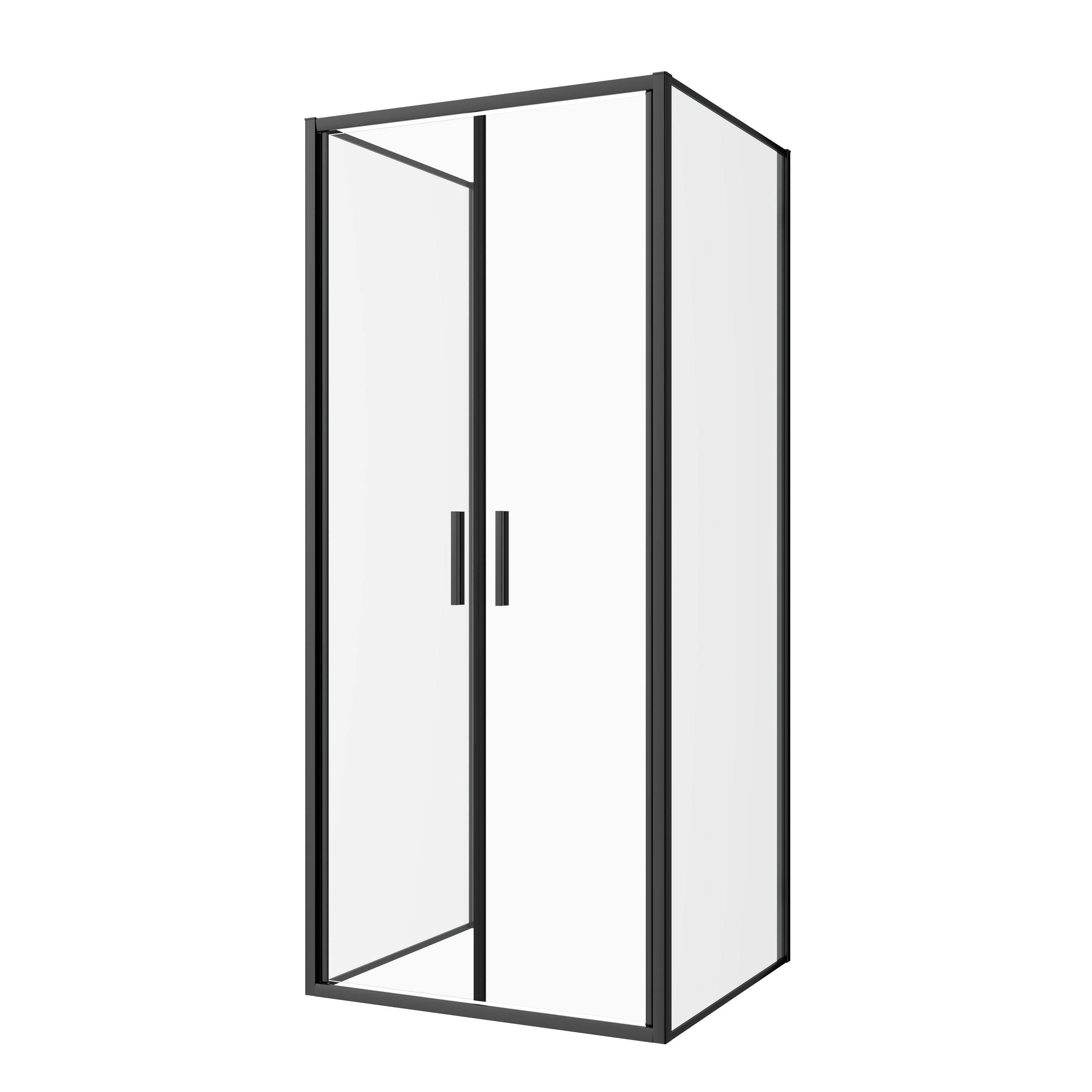 Corner shower cabin with two sliding doors, chrome in 2 different sizes