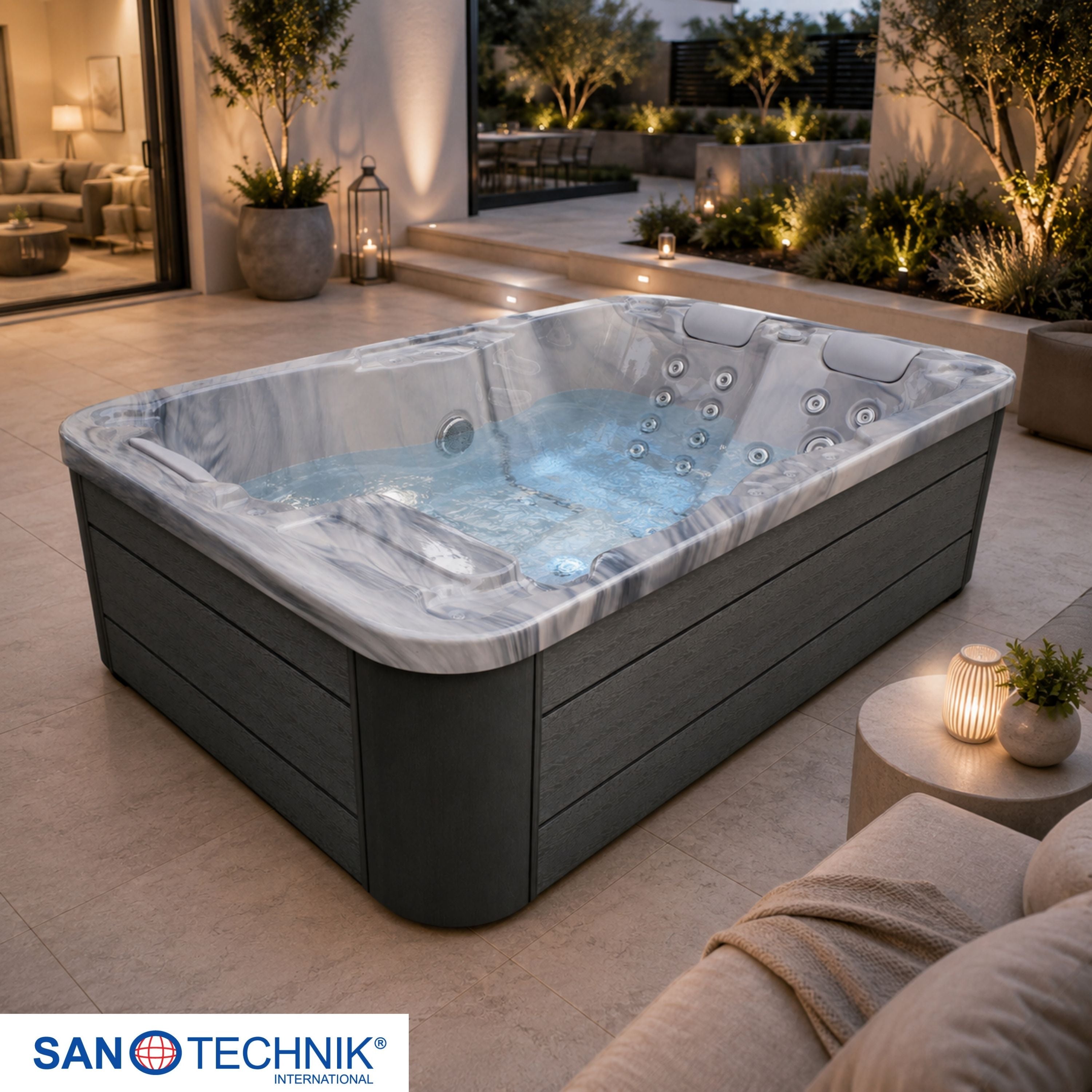 Outdoorwhirlpool MODENA Grey Marble inkl. Abdeckung
