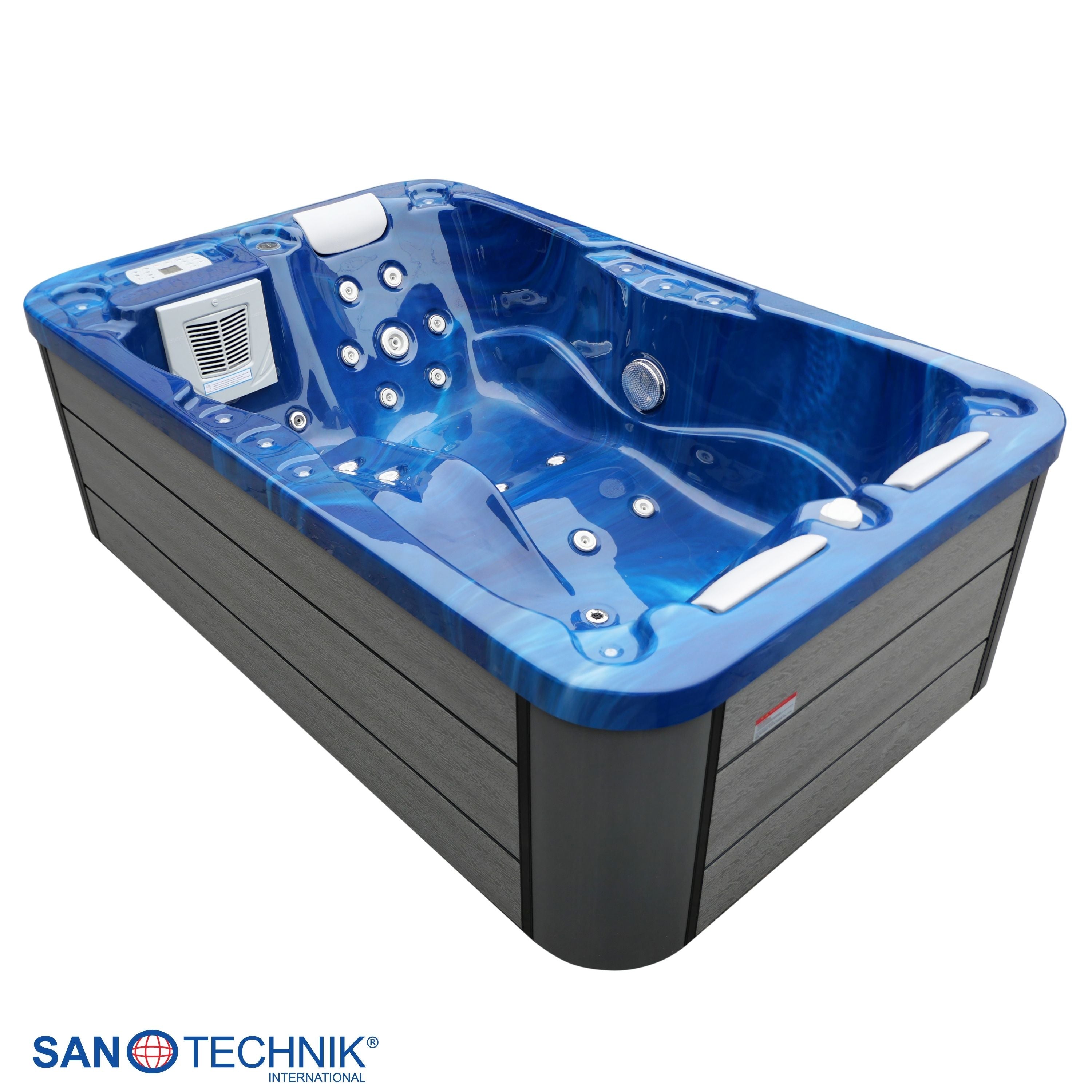 Bañera de hidromasaje exterior Modena MÁRMOL AZUL con cubierta 205x130x70 cm resistente a las heladas