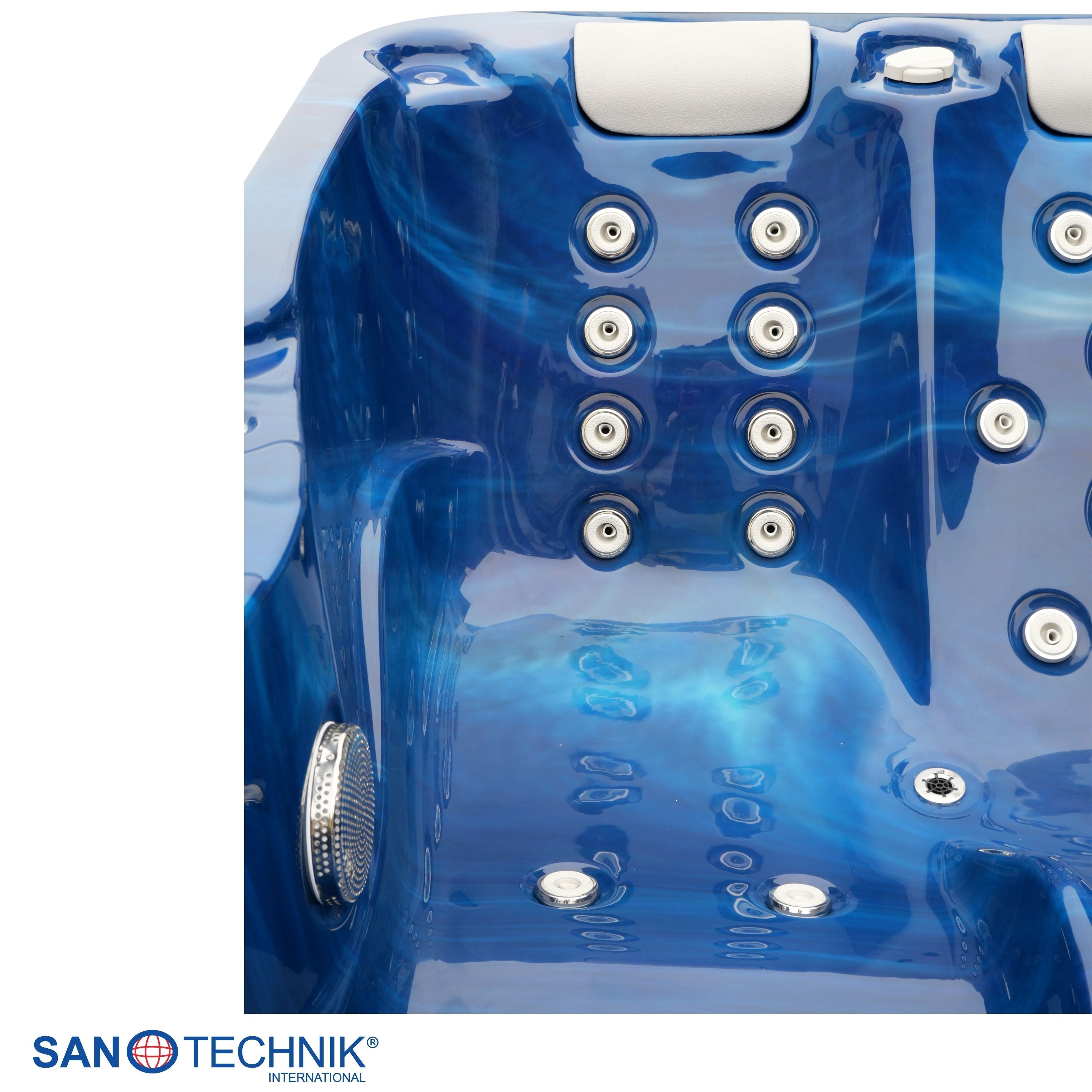 Bañera de hidromasaje exterior Modena MÁRMOL AZUL con cubierta 205x130x70 cm resistente a las heladas