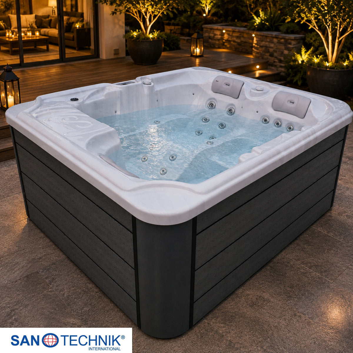 Outdoorwhirlpool OASIS White Marble inkl. Abdeckung & Stiege 208x175x90 cm frostsicher