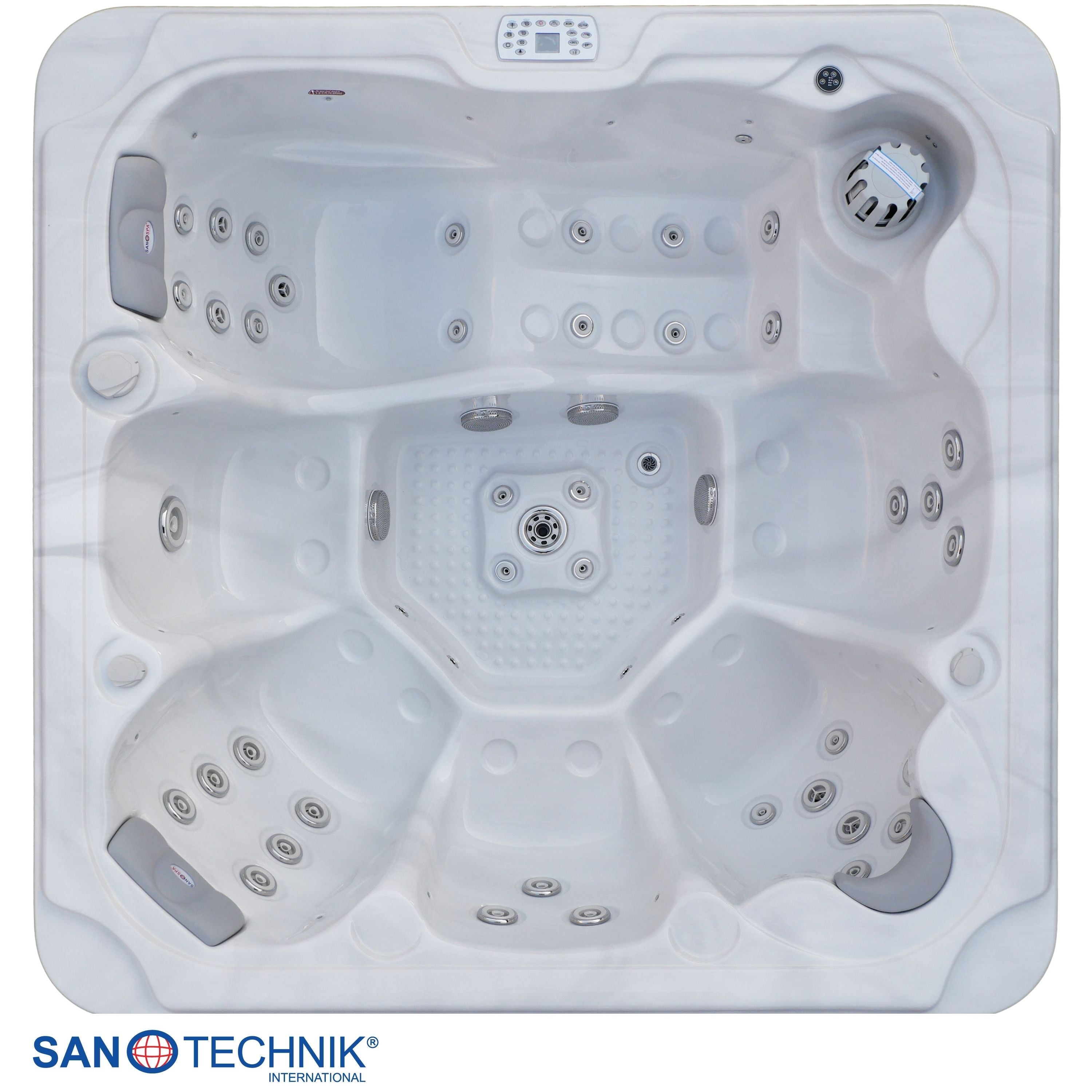 Outdoor whirlpool OASIS Maxi WHITE MARBLE including steps and cover 210x210x95 cm frost-proof 