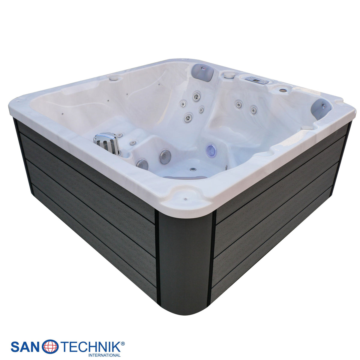 Outdoorwhirlpool PALMA White Marble inkl. Abdeckung & Stiege 190x190x86 cm frostsicher