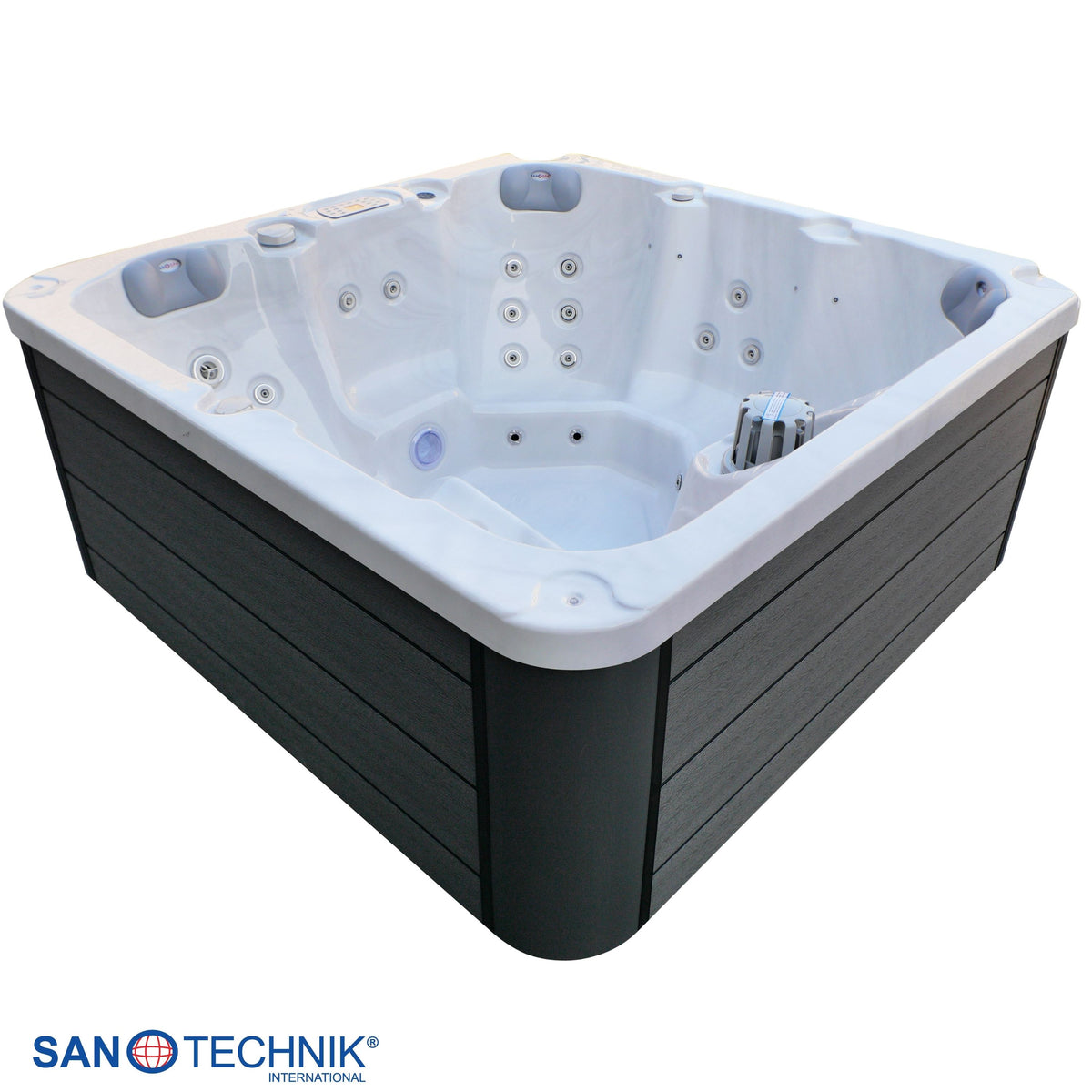 Outdoorwhirlpool PALMA White Marble inkl. Abdeckung & Stiege 190x190x86 cm frostsicher