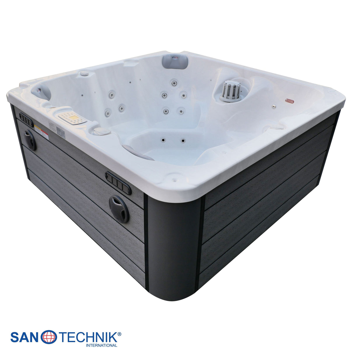 Outdoorwhirlpool PALMA White Marble inkl. Abdeckung & Stiege 190x190x86 cm frostsicher