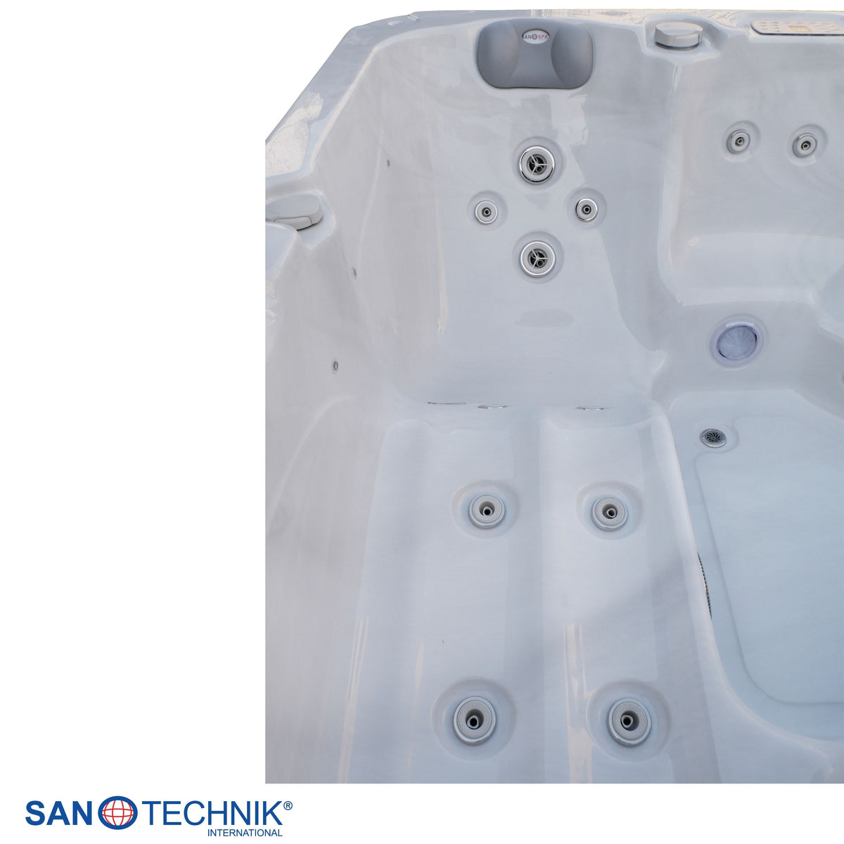 Outdoorwhirlpool PALMA White Marble inkl. Abdeckung & Stiege 190x190x86 cm frostsicher