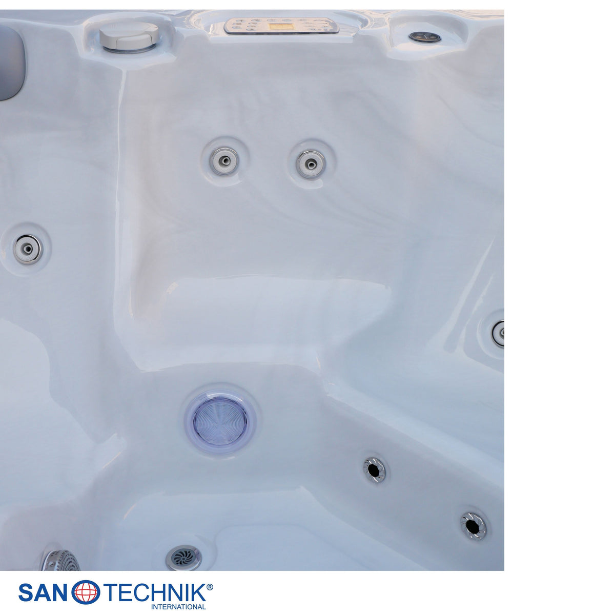 Outdoorwhirlpool PALMA White Marble inkl. Abdeckung & Stiege 190x190x86 cm frostsicher
