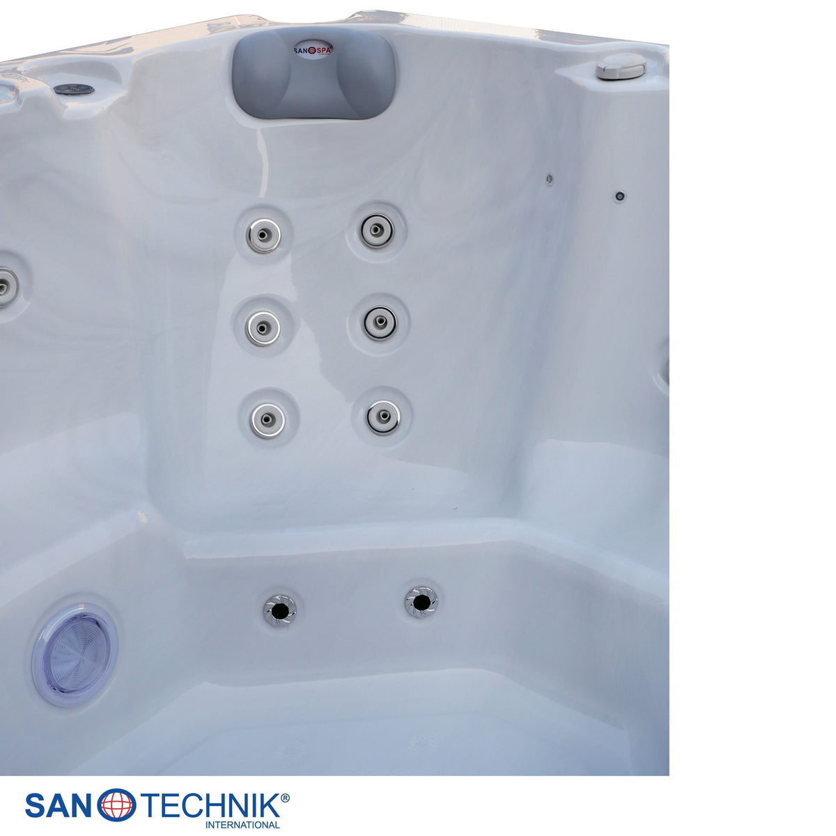 Outdoorwhirlpool PALMA White Marble inkl. Abdeckung & Stiege 190x190x86 cm frostsicher