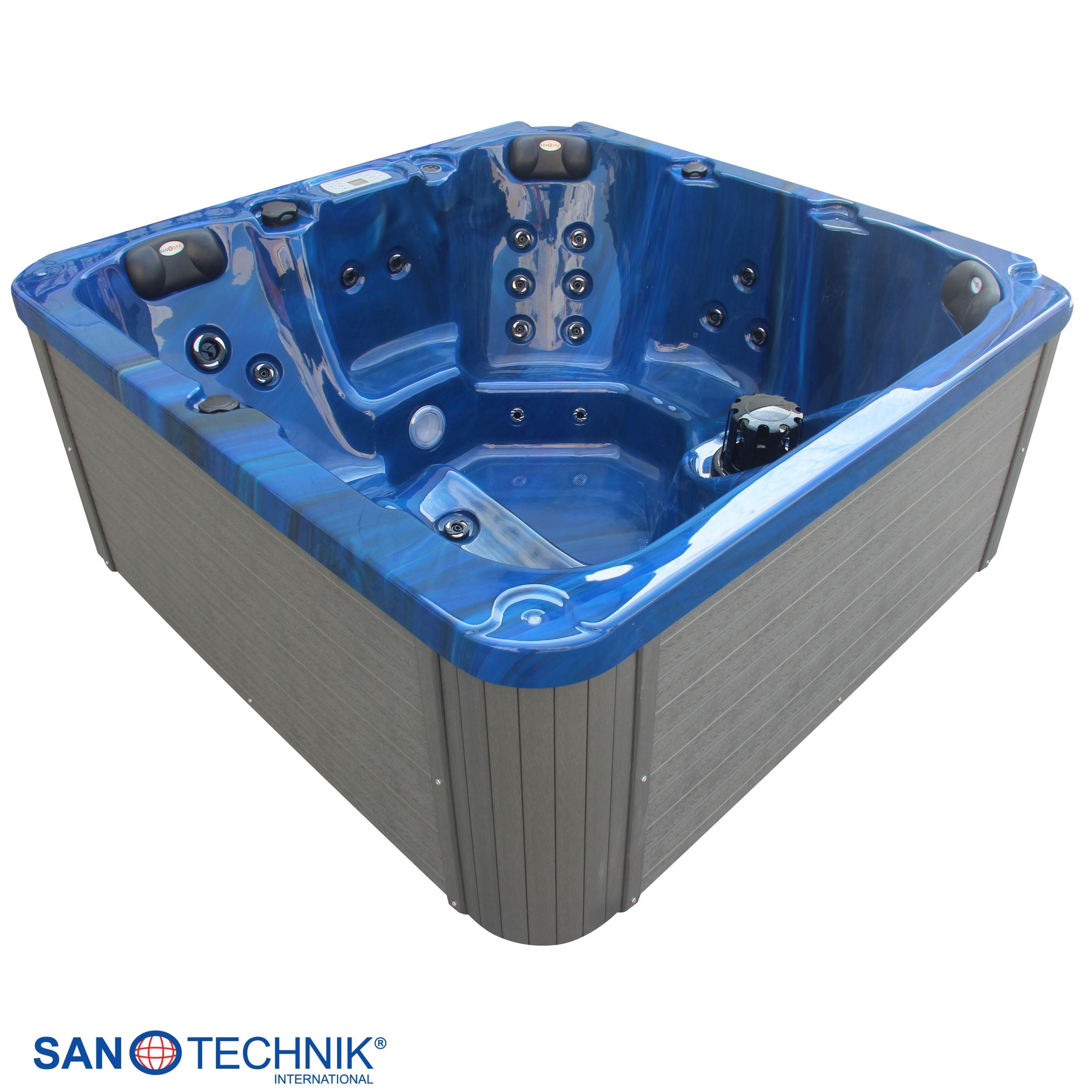 Outdoor whirlpool PALMA BLUE MARBLE including cover and steps 190x190x86 cm frost-proof