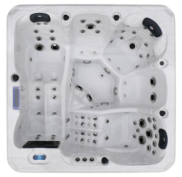 Outdoorwhirlpool HAWAII WHITE MARBLE inkl. Abdeckung und Stiege 220x220x95 cm frostsicher