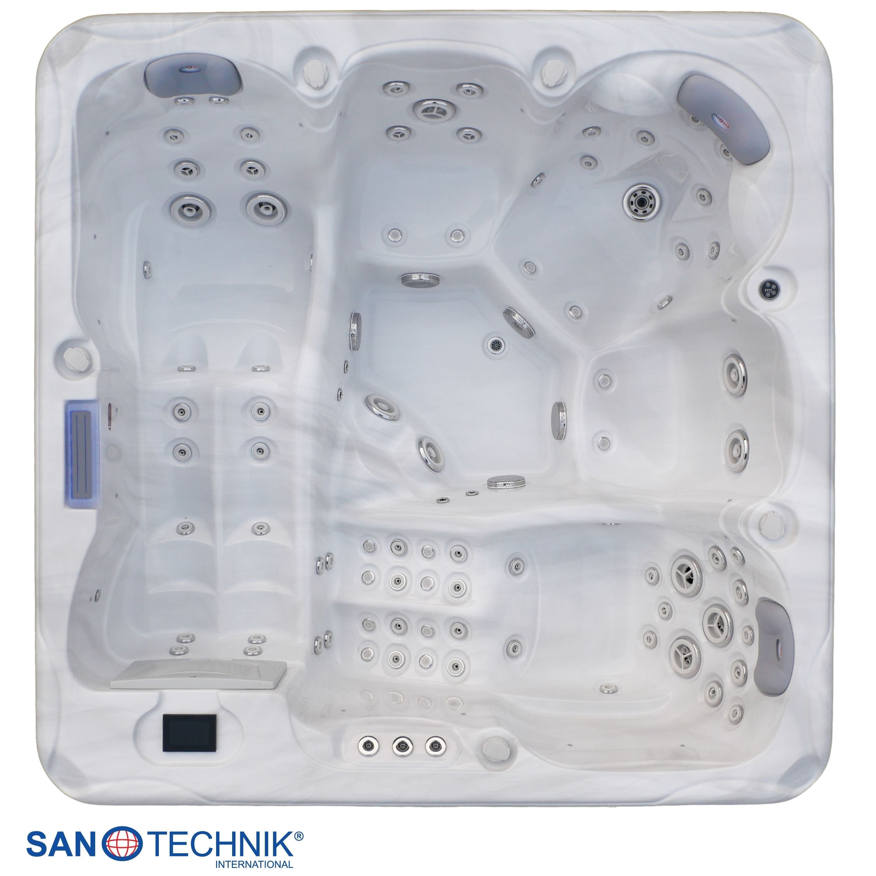 Outdoor whirlpool HAWAII WHITE MARBLE including cover and steps 220x220x95 cm frost-proof