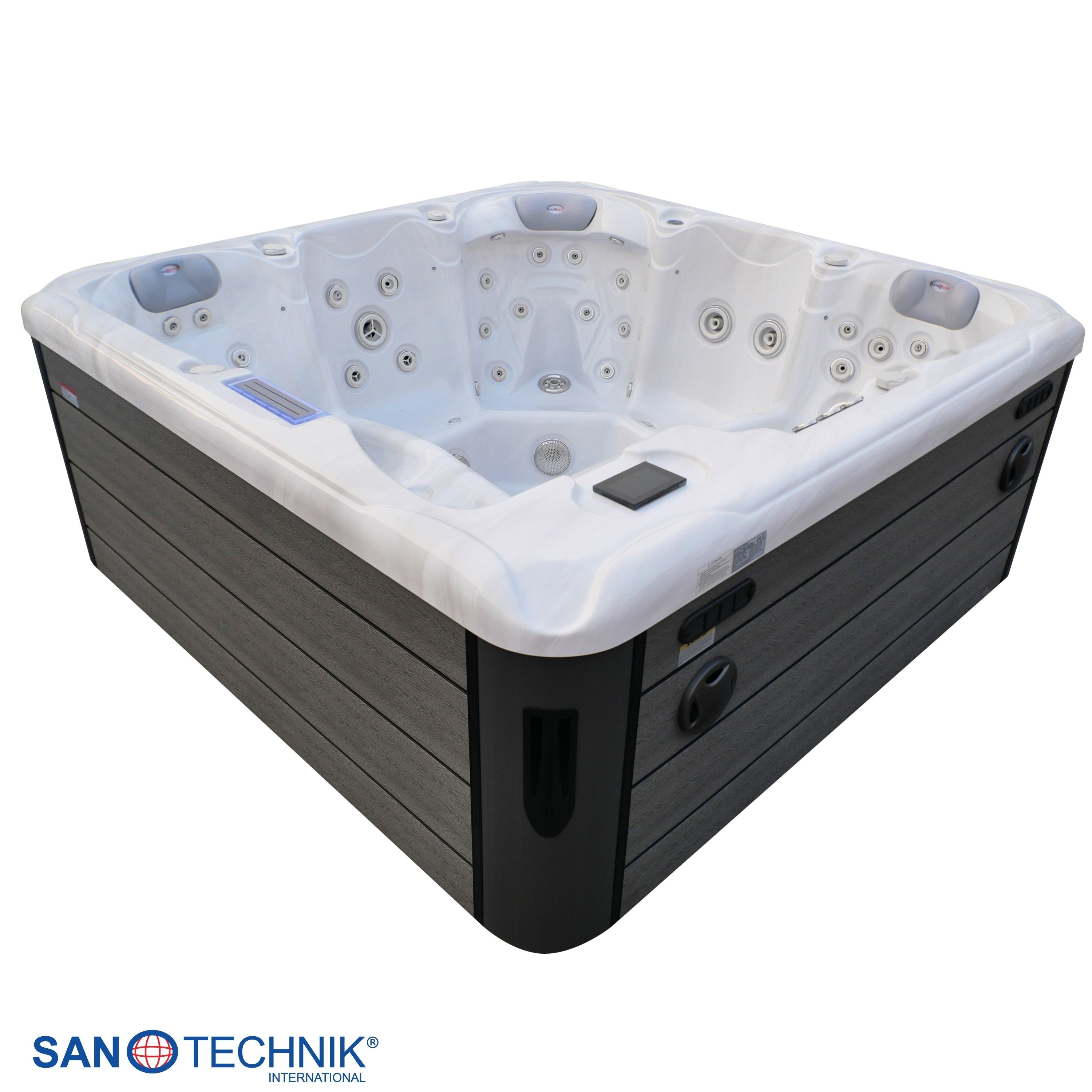 Bañera de hidromasaje exterior HAWAII WHITE MARBLE con cubierta y escalera incluidas