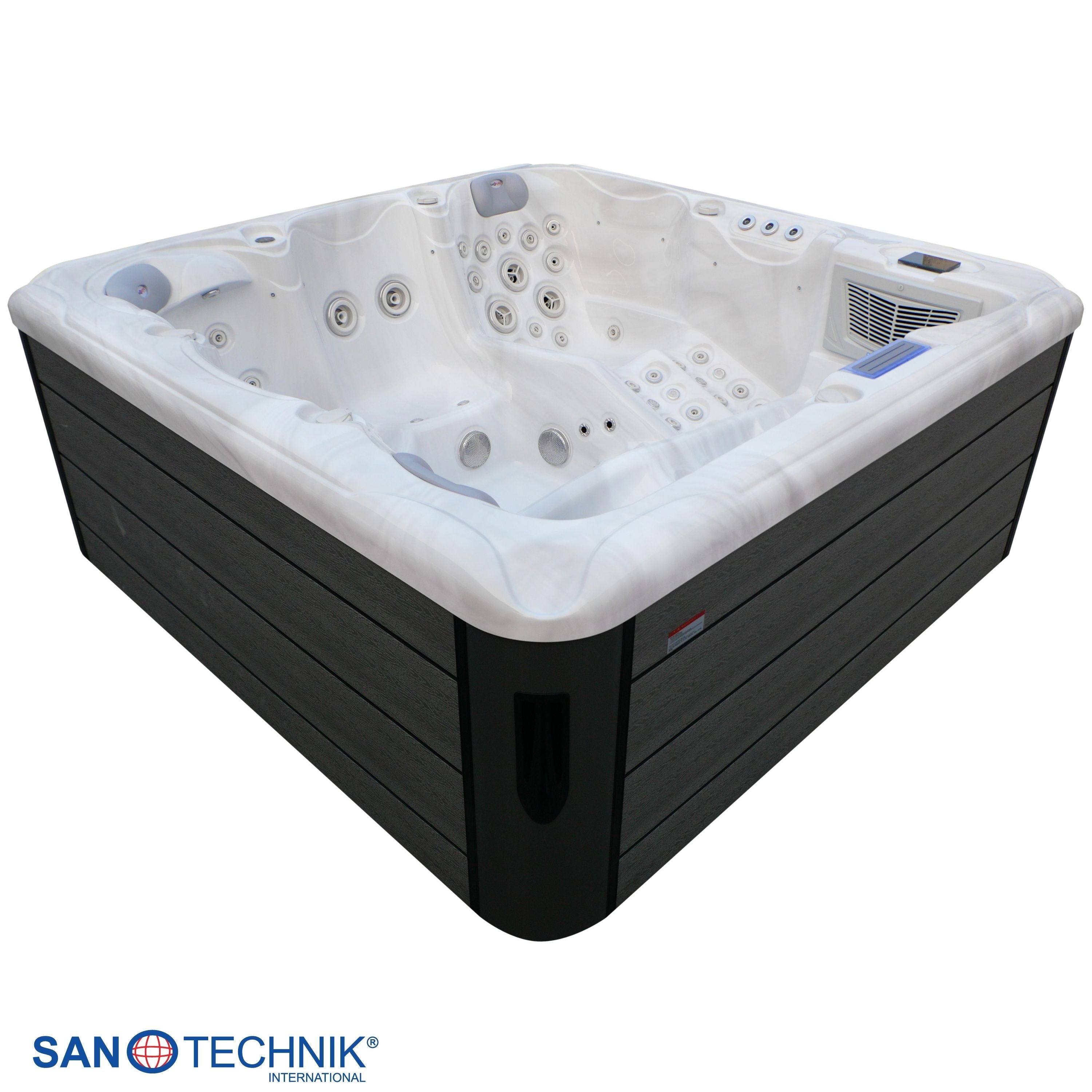 Bañera de hidromasaje exterior HAWAII WHITE MARBLE con cubierta y escalera incluidas
