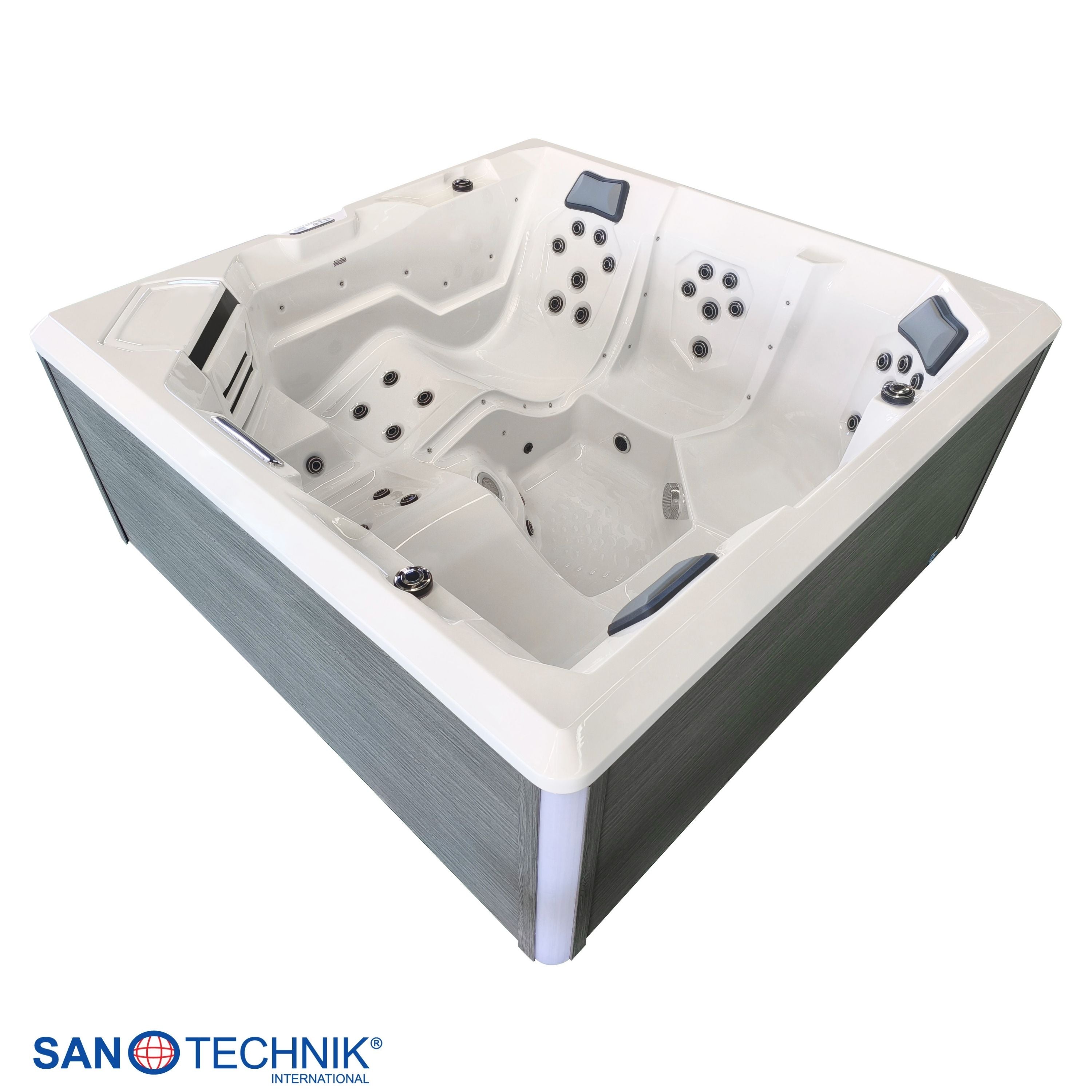 Jacuzzi exterior ROVINJ BLANCO con cubierta y escalones 210x210x90 cm resistente a las heladas