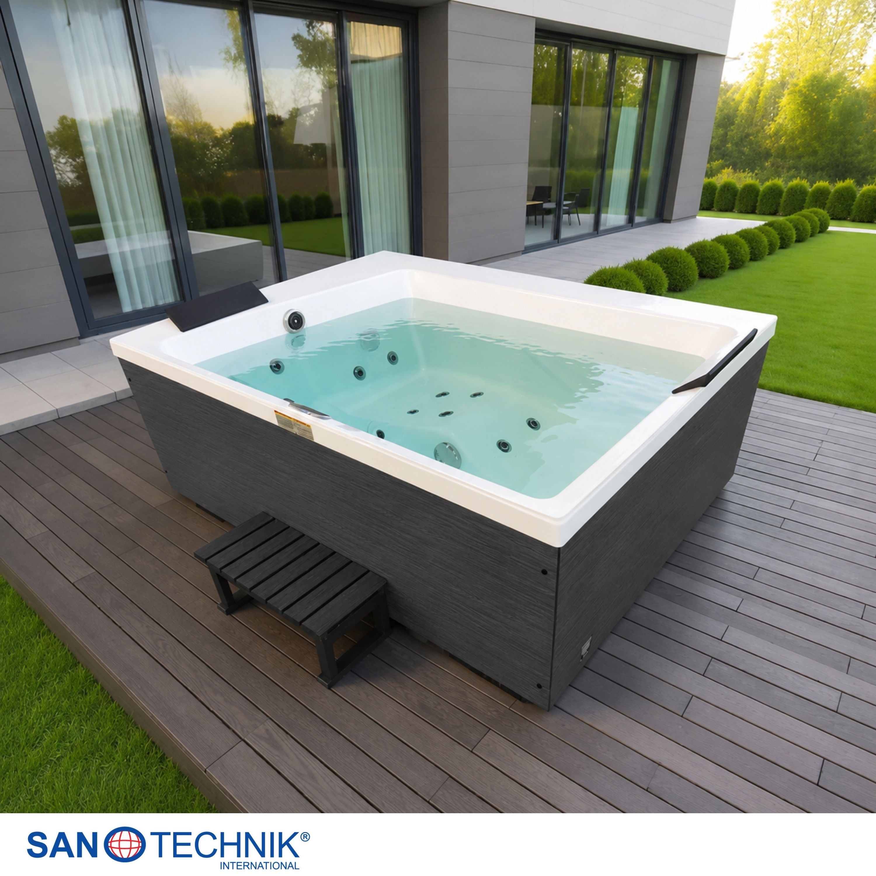 Outdoor whirlpool KORFU WHITE incl. cover + steps 190x140x70 cm frost-proof