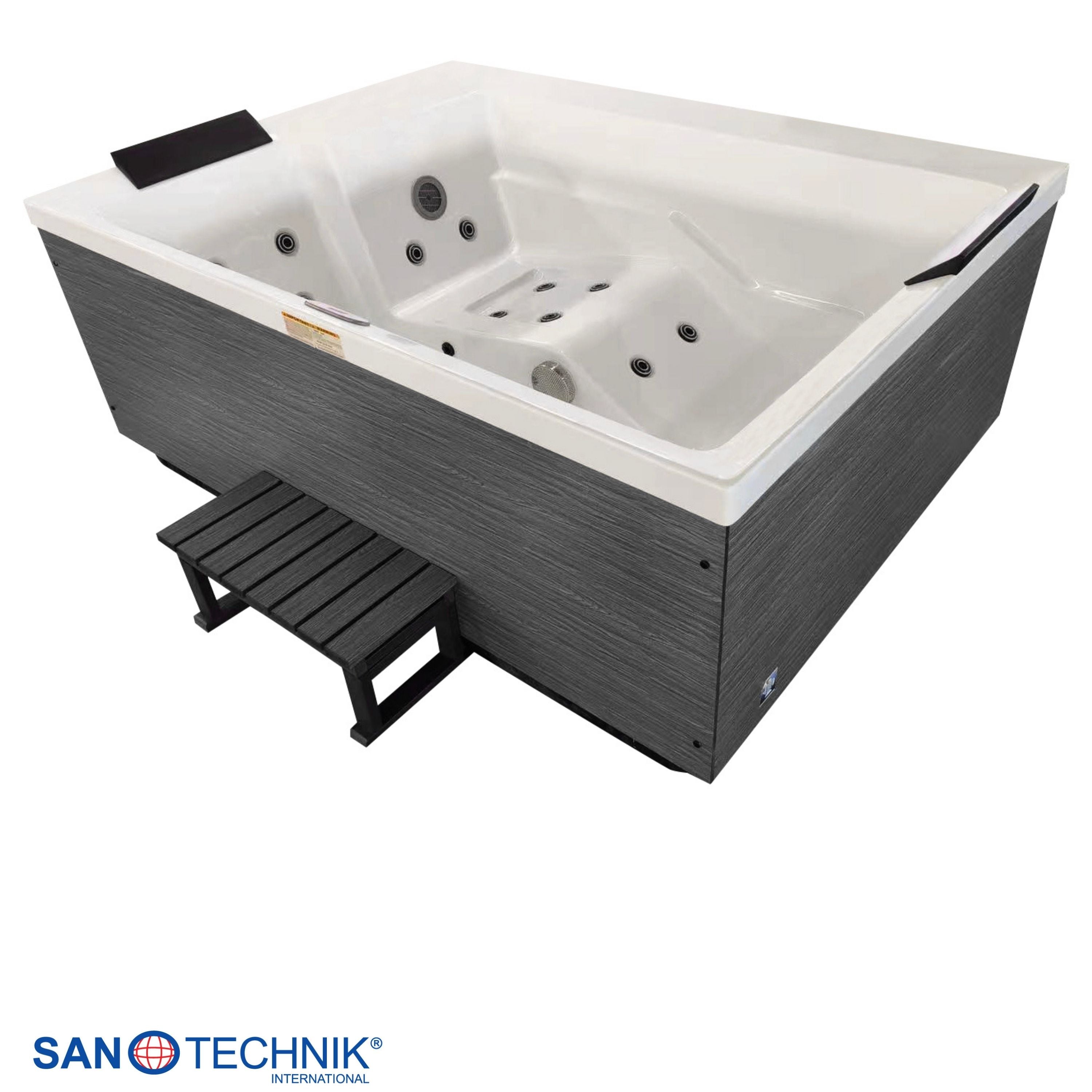 Jacuzzi exterior KORFU WHITE con cubierta y escalones 190x140x70 cm resistente a las heladas
