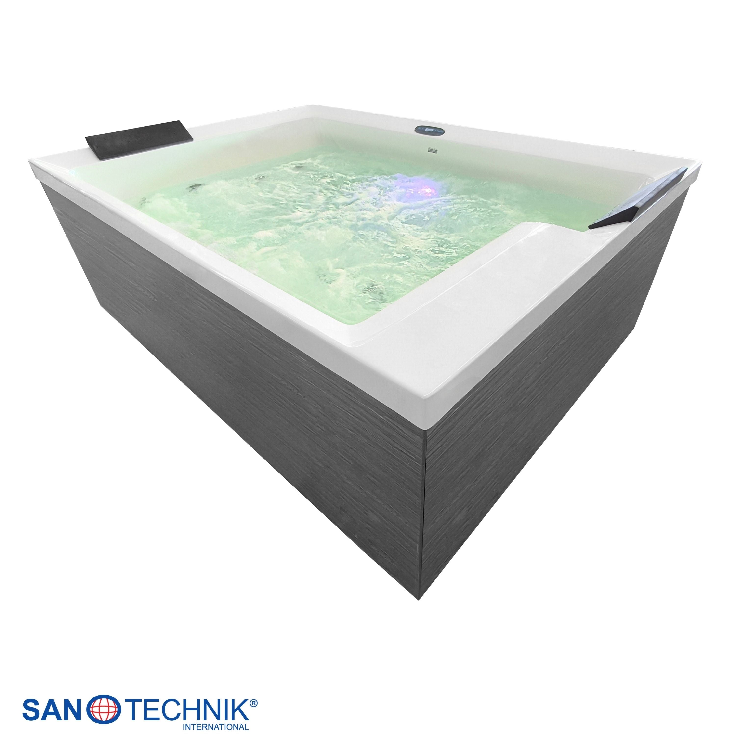 Jacuzzi exterior KORFU WHITE con cubierta y escalones 190x140x70 cm resistente a las heladas