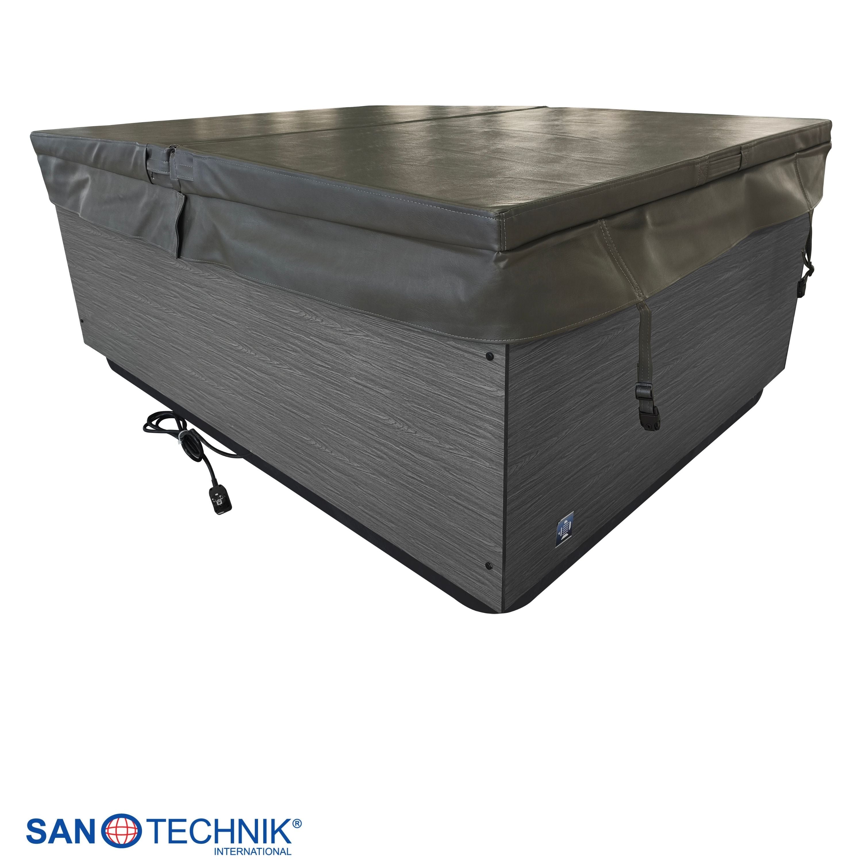 Jacuzzi exterior KORFU WHITE con cubierta y escalones 190x140x70 cm resistente a las heladas