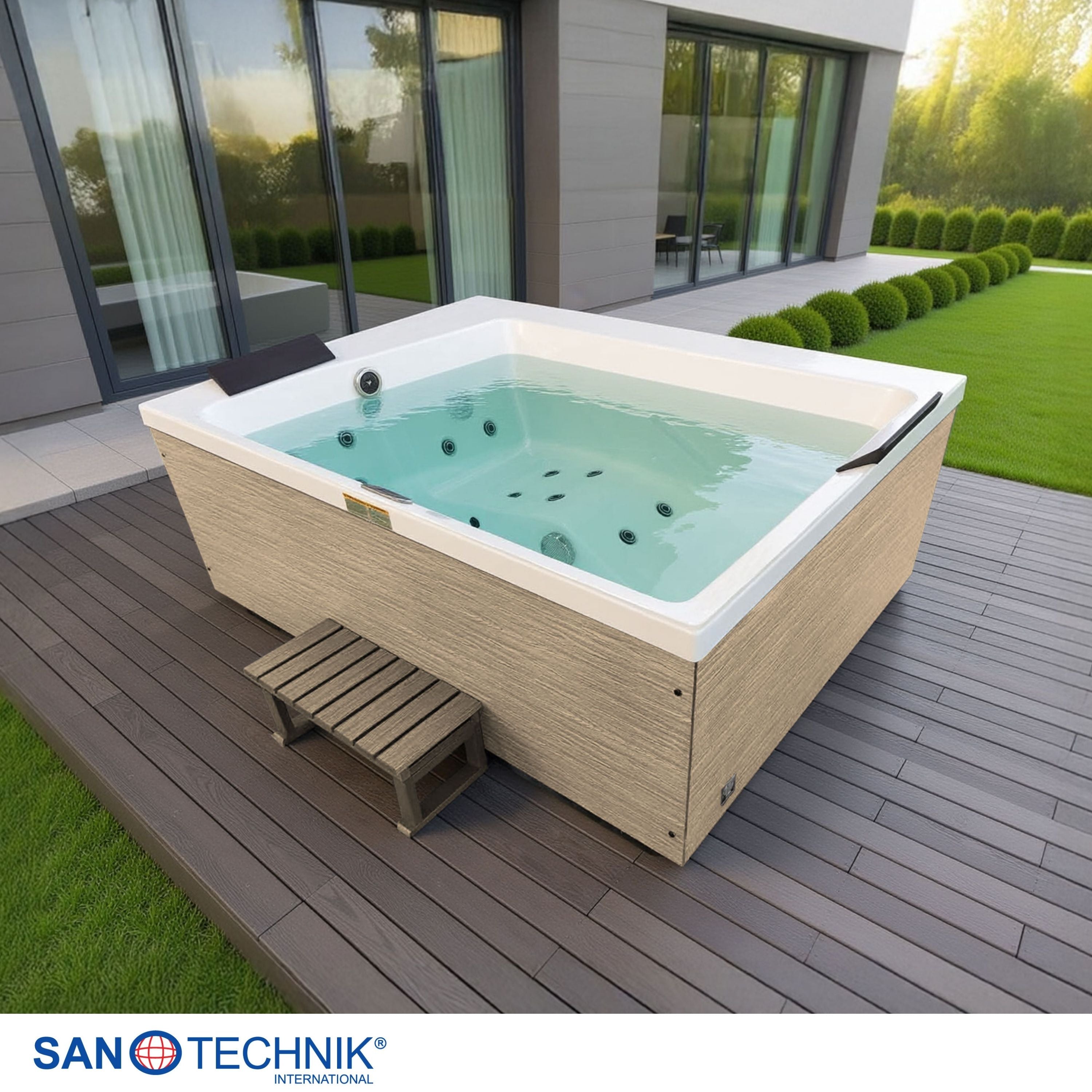 Outdoor whirlpool ZADAR WHITE incl. cover + steps 190x140x70 cm frost-proof