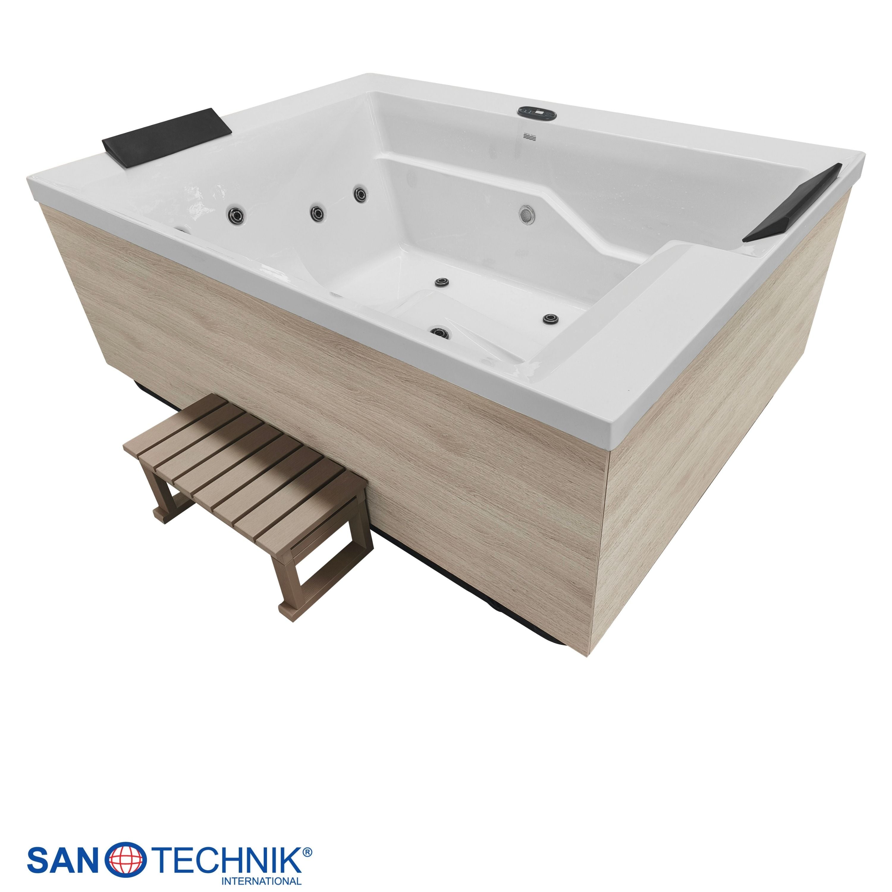 Jacuzzi exterior ZADAR WHITE con cubierta y escalones 190x140x70 cm resistente a las heladas