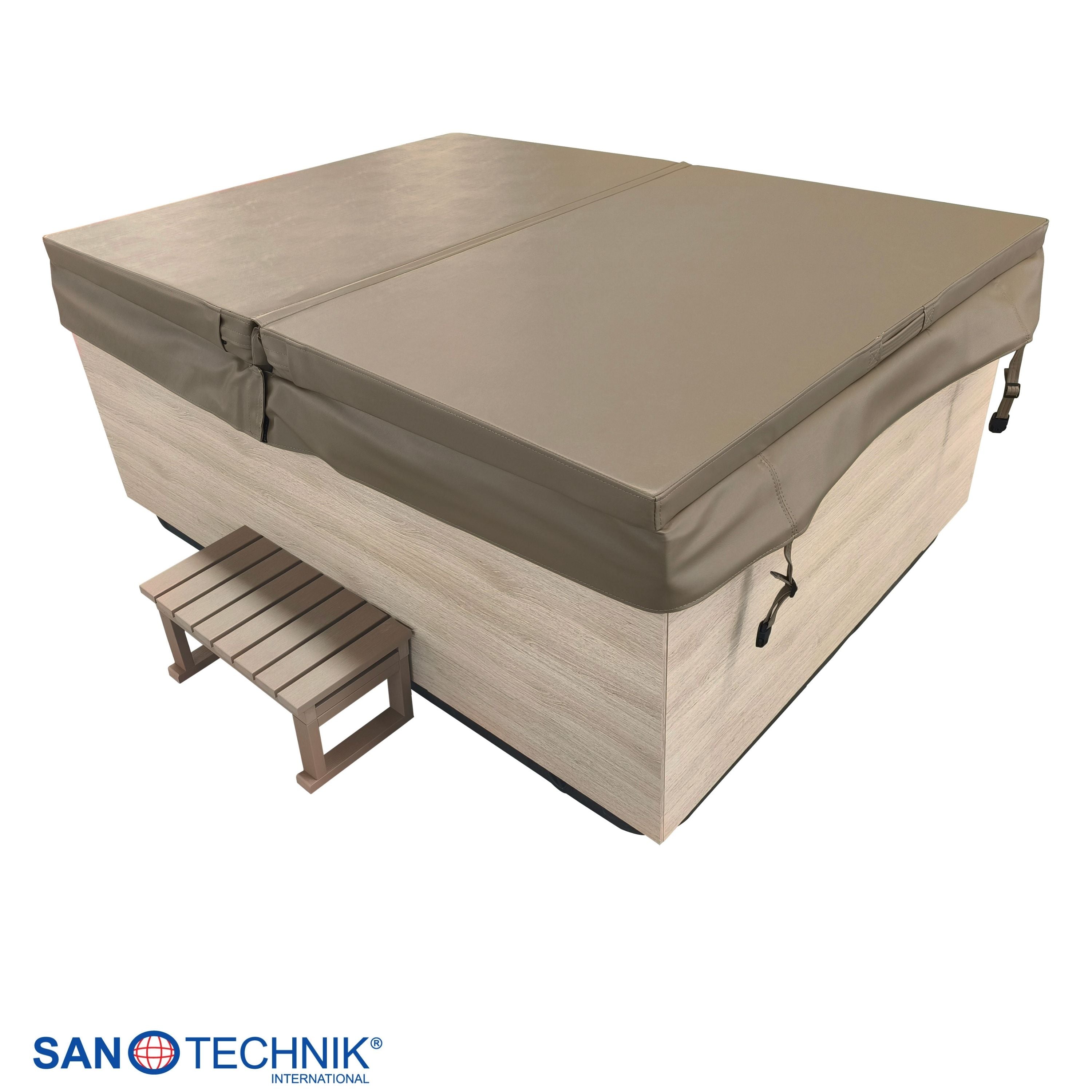 Jacuzzi exterior ZADAR WHITE con cubierta y escalones 190x140x70 cm resistente a las heladas