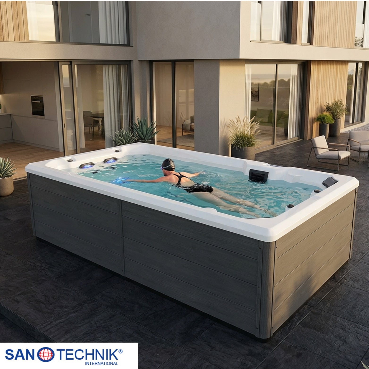 Swimspa VALENCIA WHITE inkl. Abdeckung und Stiege 400 x 220 x 126 cm frostsicher