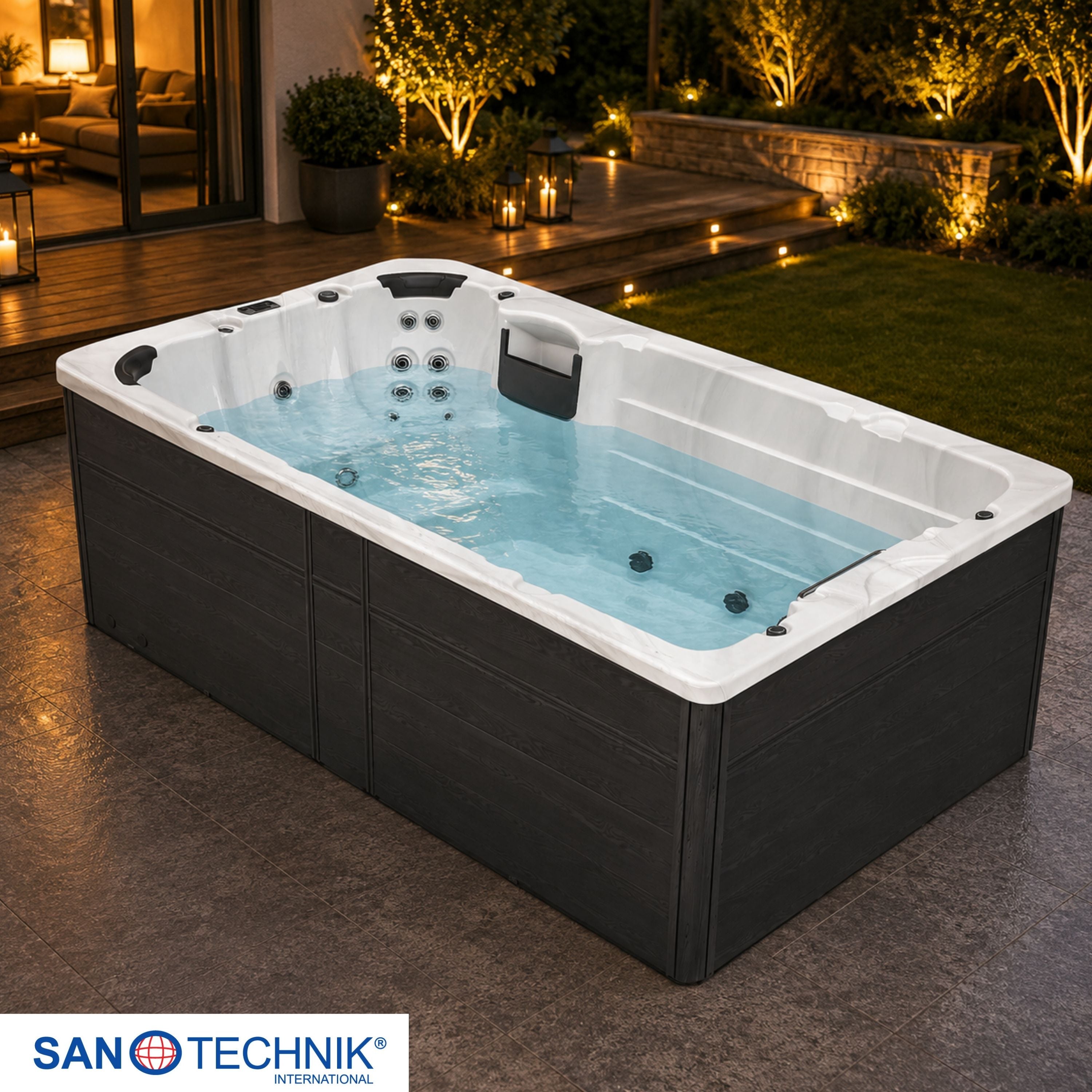 Swimspa IBIZA WHITE MARBLE including cover and steps 400 x 228 x 131 cm frost-proof