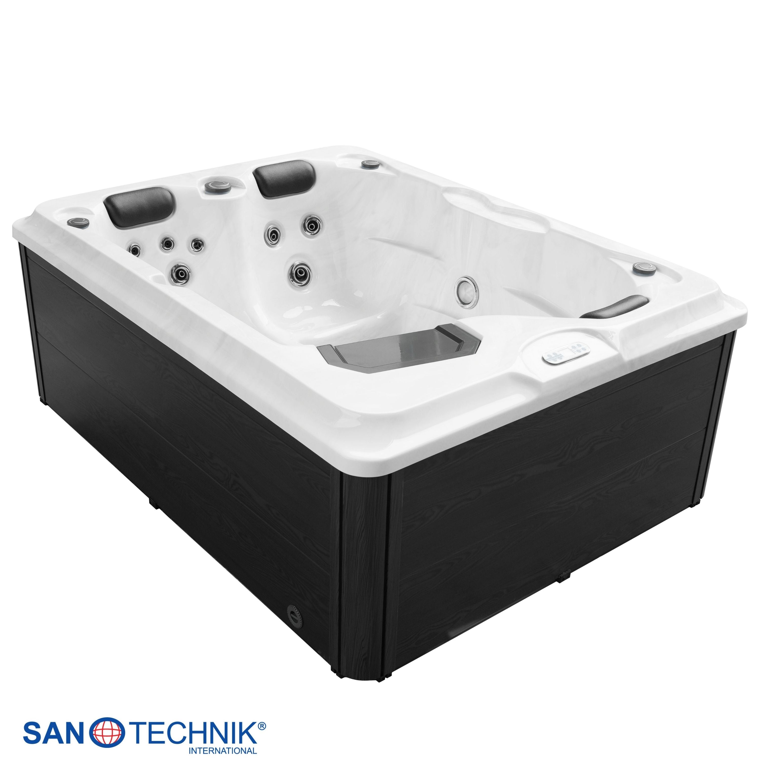 Outdoorwhirlpool Diablo WHITE MARBLE inkl. Abdeckung und Treppe  - 210 x 160 x 80cm frostsicher