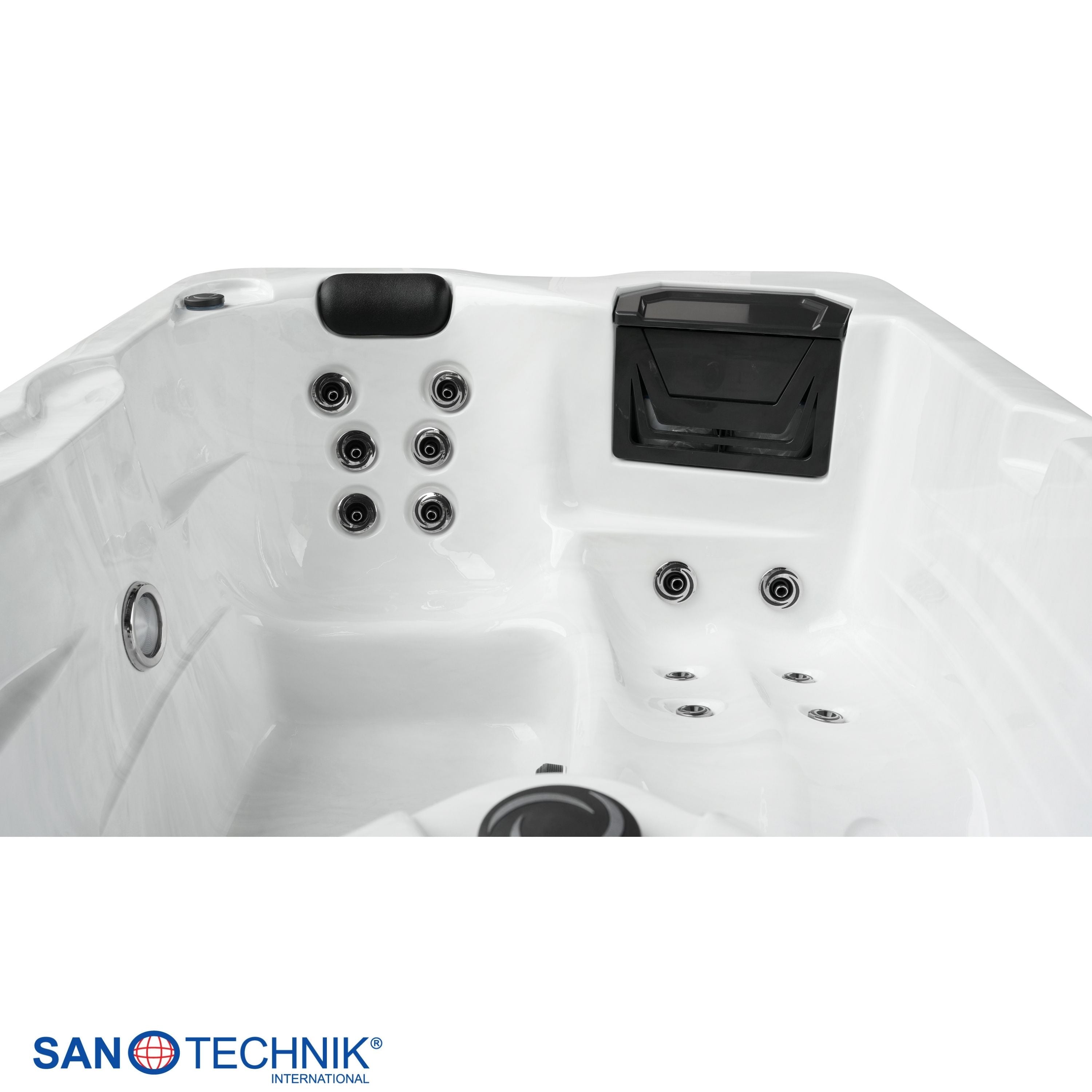 Outdoorwhirlpool Diablo WHITE MARBLE inkl. Abdeckung und Treppe  - 210 x 160 x 80cm frostsicher