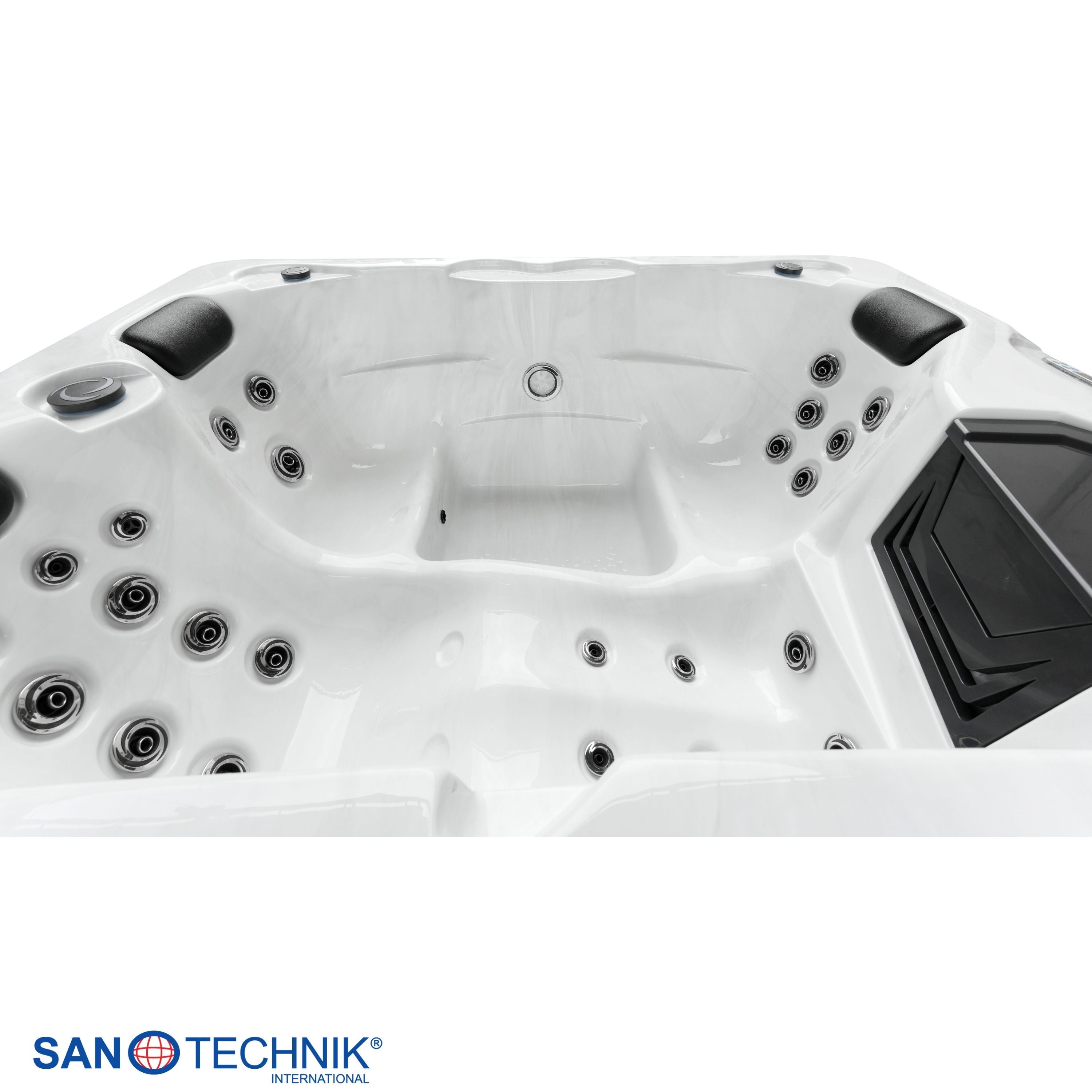 Outdoorwhirlpool Diablo WHITE MARBLE inkl. Abdeckung und Treppe  - 210 x 160 x 80cm frostsicher