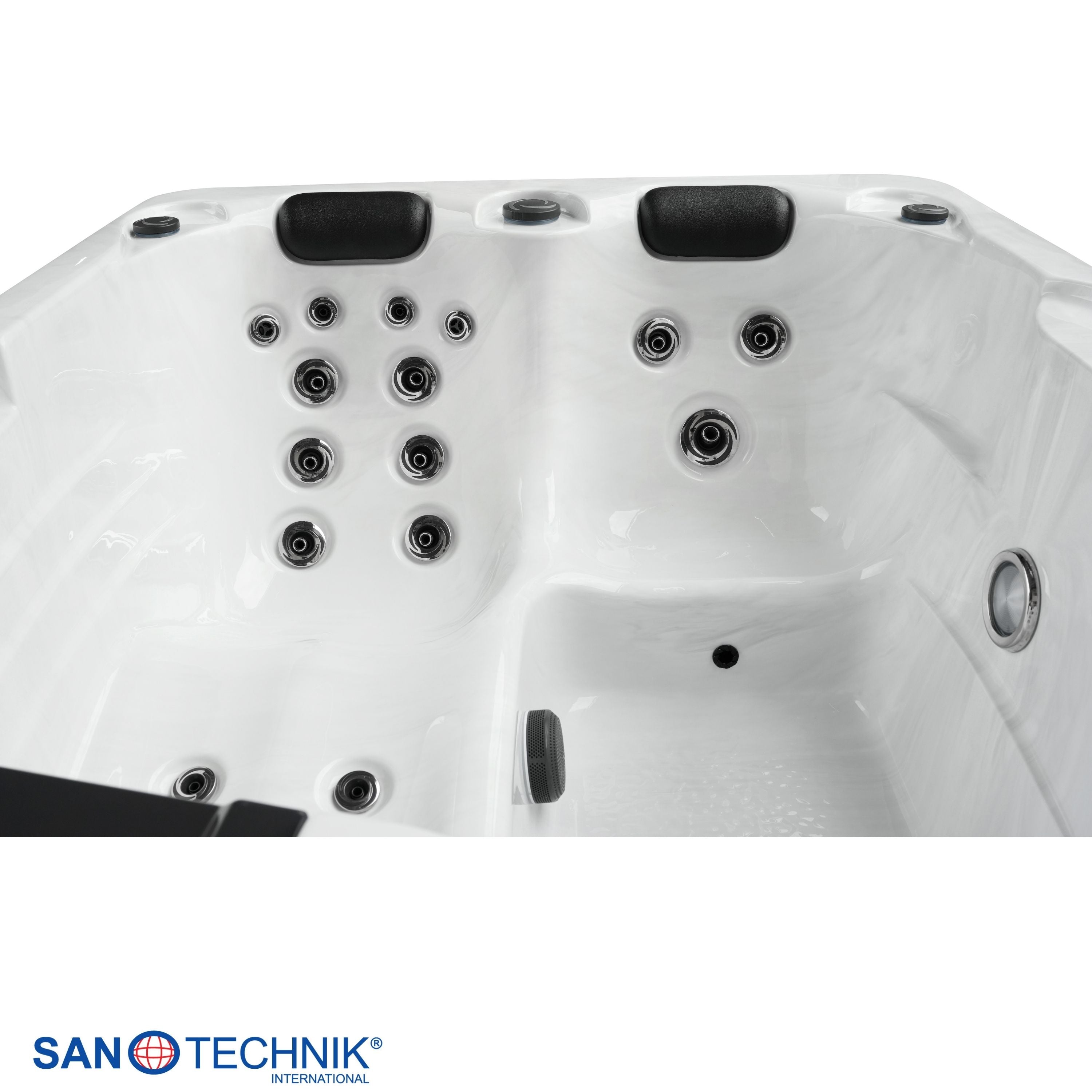 Outdoorwhirlpool Diablo WHITE MARBLE inkl. Abdeckung und Treppe  - 210 x 160 x 80cm frostsicher