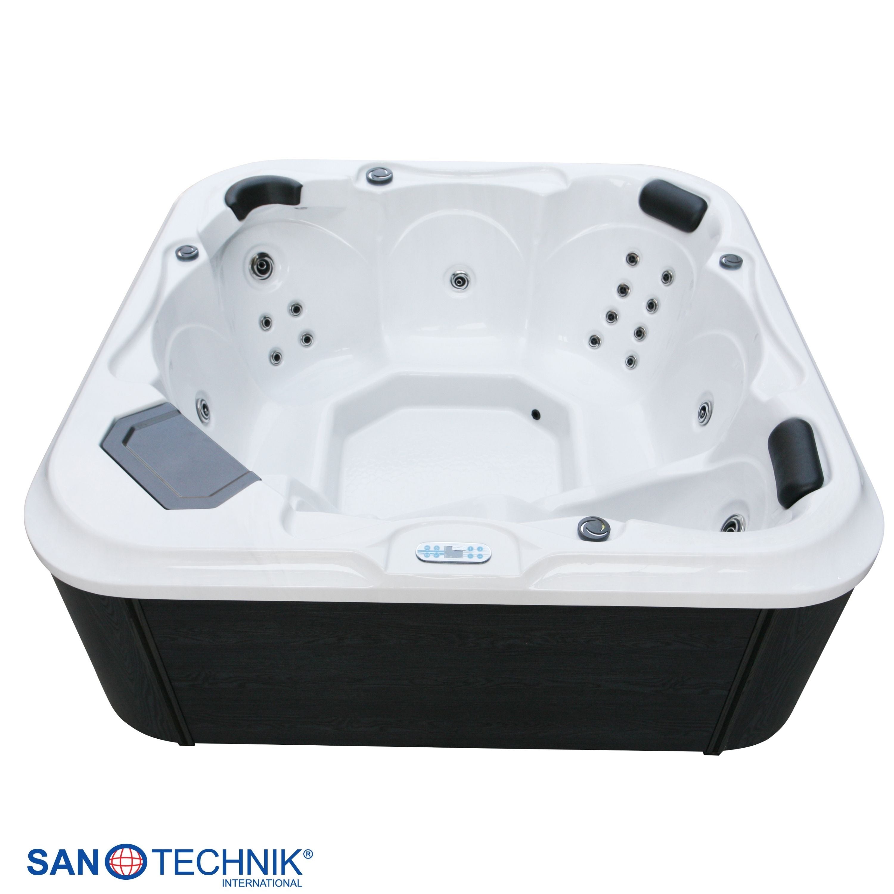 Outdoor whirlpool TIROL WHITE MARBLE including cover and steps - 210 x 210 x 80 cm frost-proof