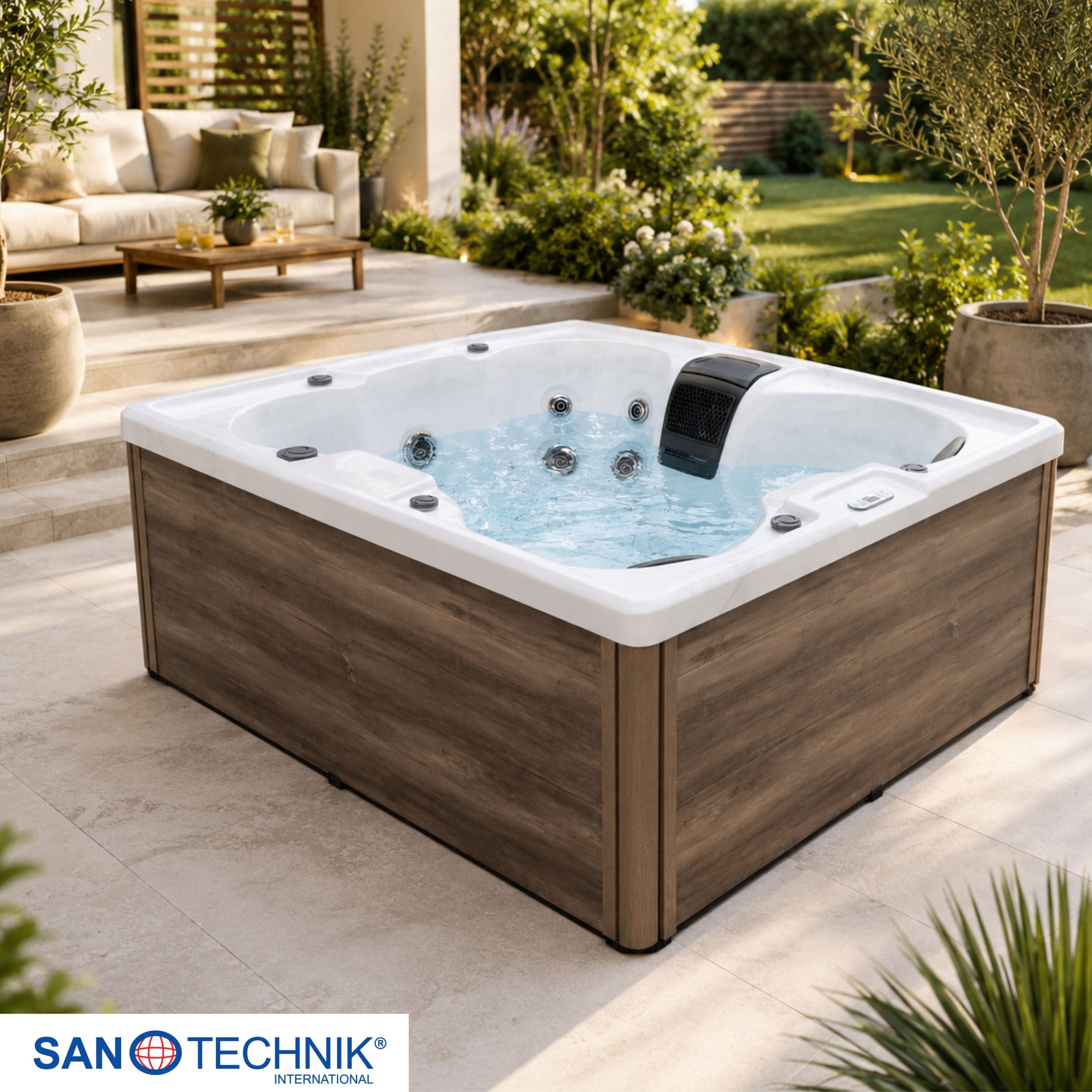 Outdoorwhirlpool Catania WHITE MARBLE inkl. Abdeckung 210x180x82 cm frostsicher