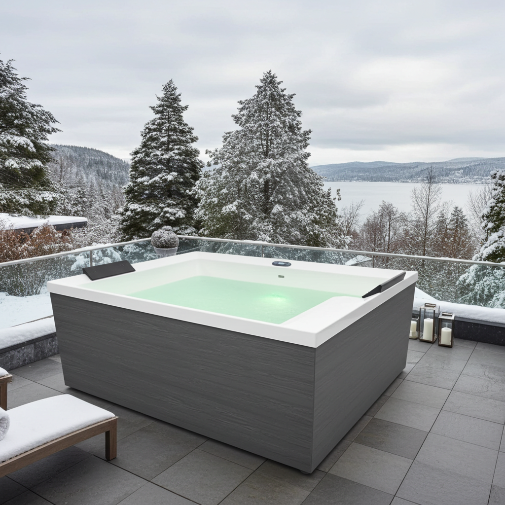 Outdoor whirlpool KORFU WHITE incl. cover + steps 190x140x70 cm frost-proof