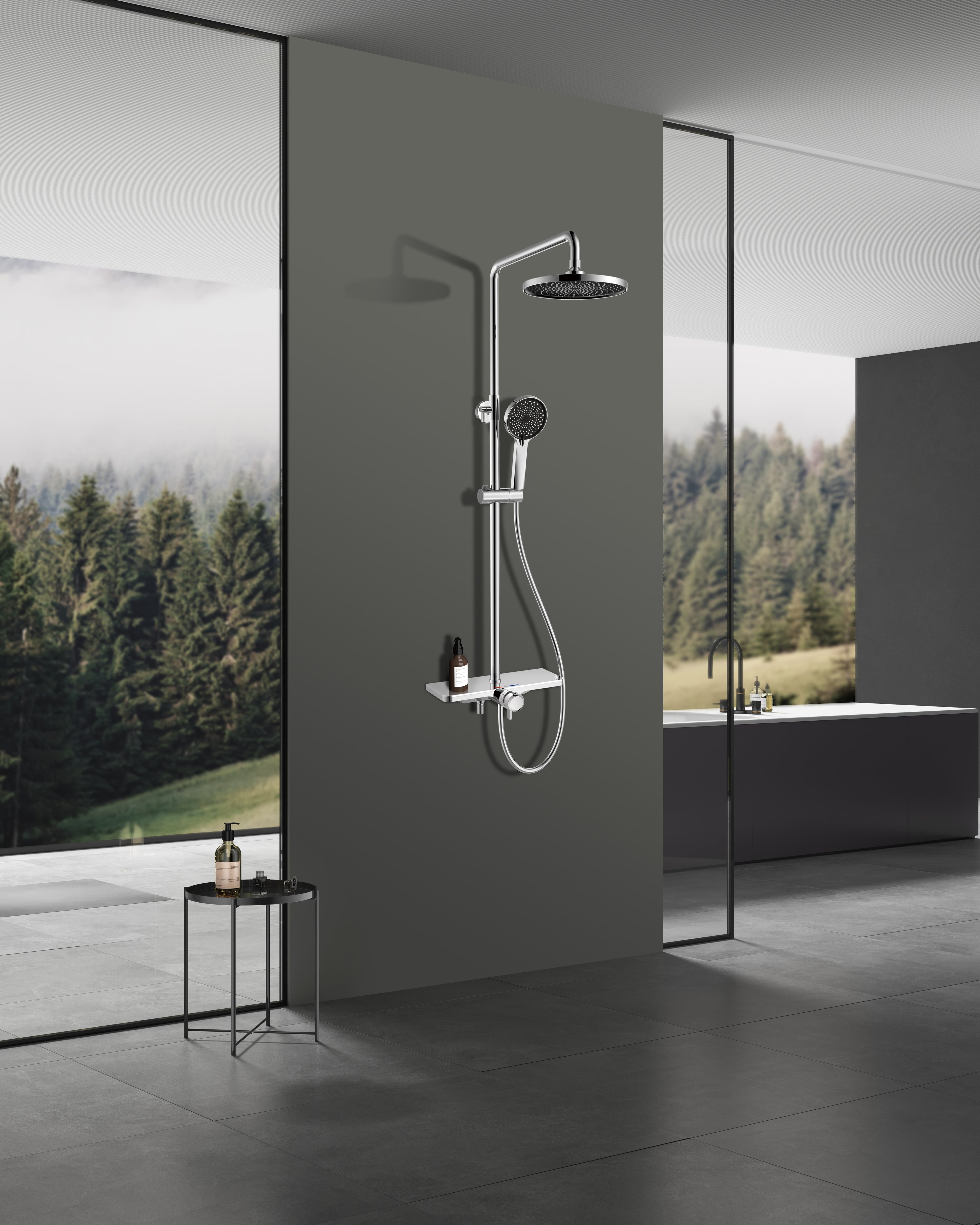 Overhead shower rail set chrome