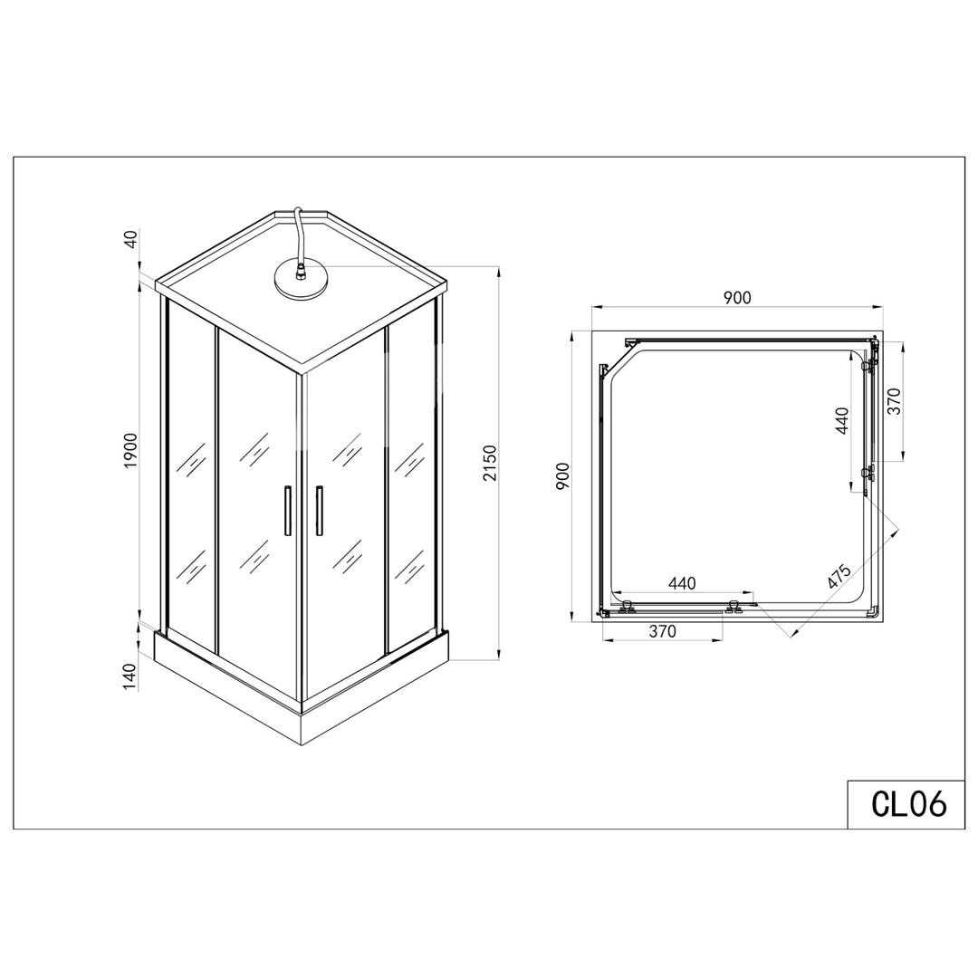 Complete shower cabin TWIST 2 with quick assembly 90 x 90 x 215 cm