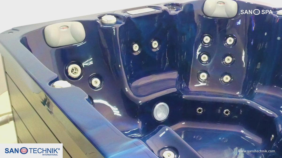 Load video: Outdoor Whirlpool PALMA Blue Marble incl. Cover &amp; Steps 190x190x86 cm frost-proof