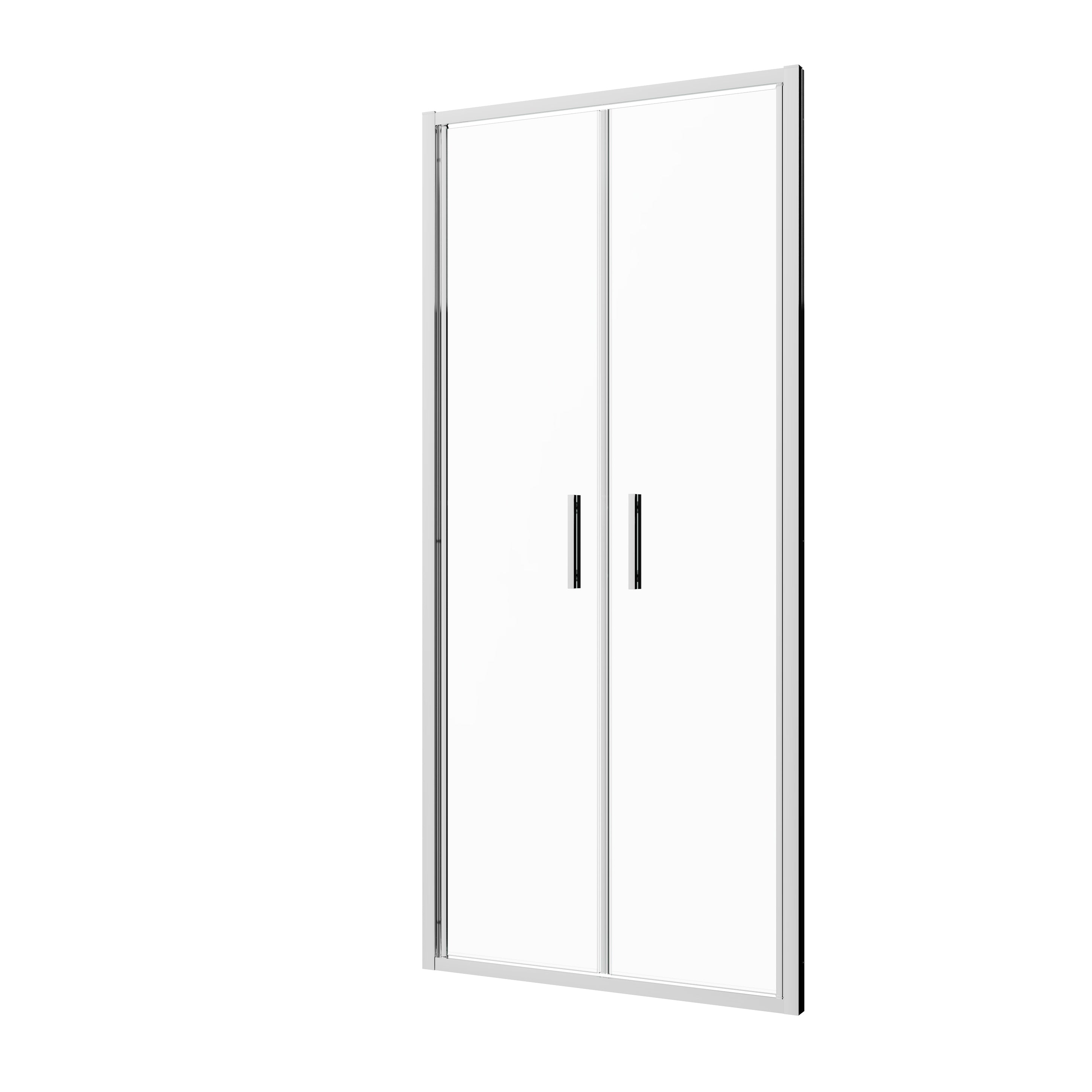 Corner shower cabin with two sliding doors, chrome in 2 different sizes