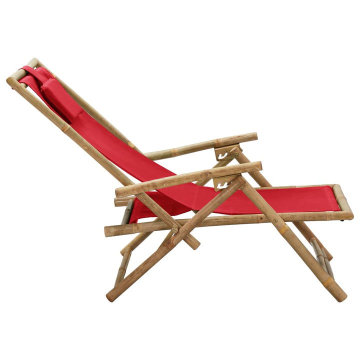 Verstellbarer Relaxstuhl Rot Bambus und Stoff
