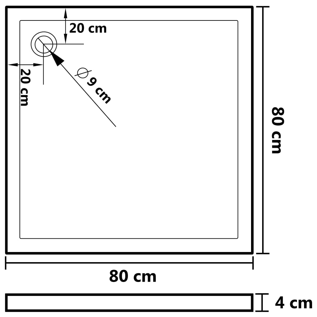 Plato de ducha antideslizante blanco 80x80x4 cm ABS