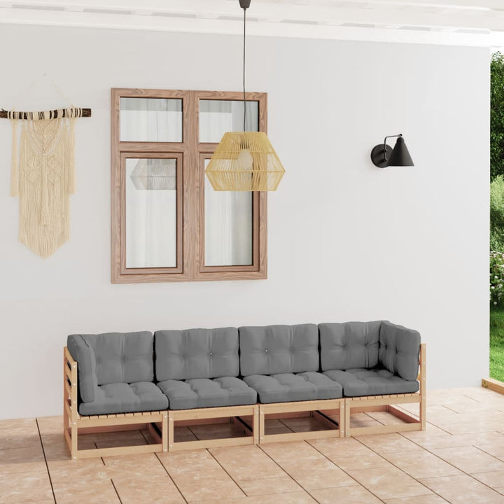 4-Sitzer-Gartensofa mit Kissen Kiefer Massivholz